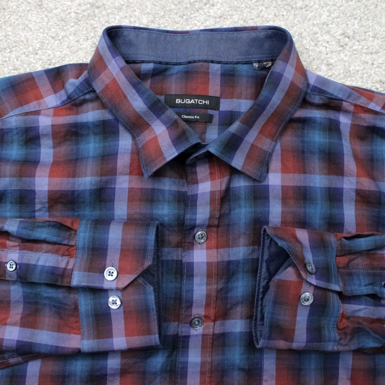 BUGATCHI Bugatchi Uomo Shirt Mens 3XL XXXL Blue Red Classic Fit 100% Cotton Long Sleeve Button-Up Shirt Size US XXL / EU 58 / 5 - 2 Thumbnail