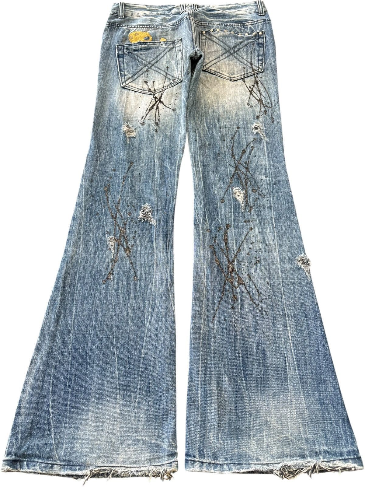 If Six Was Nine Vintage Japanese Brand Punk Splattered Distress Flare Jeans Size US 31 - 2 Thumbnail
