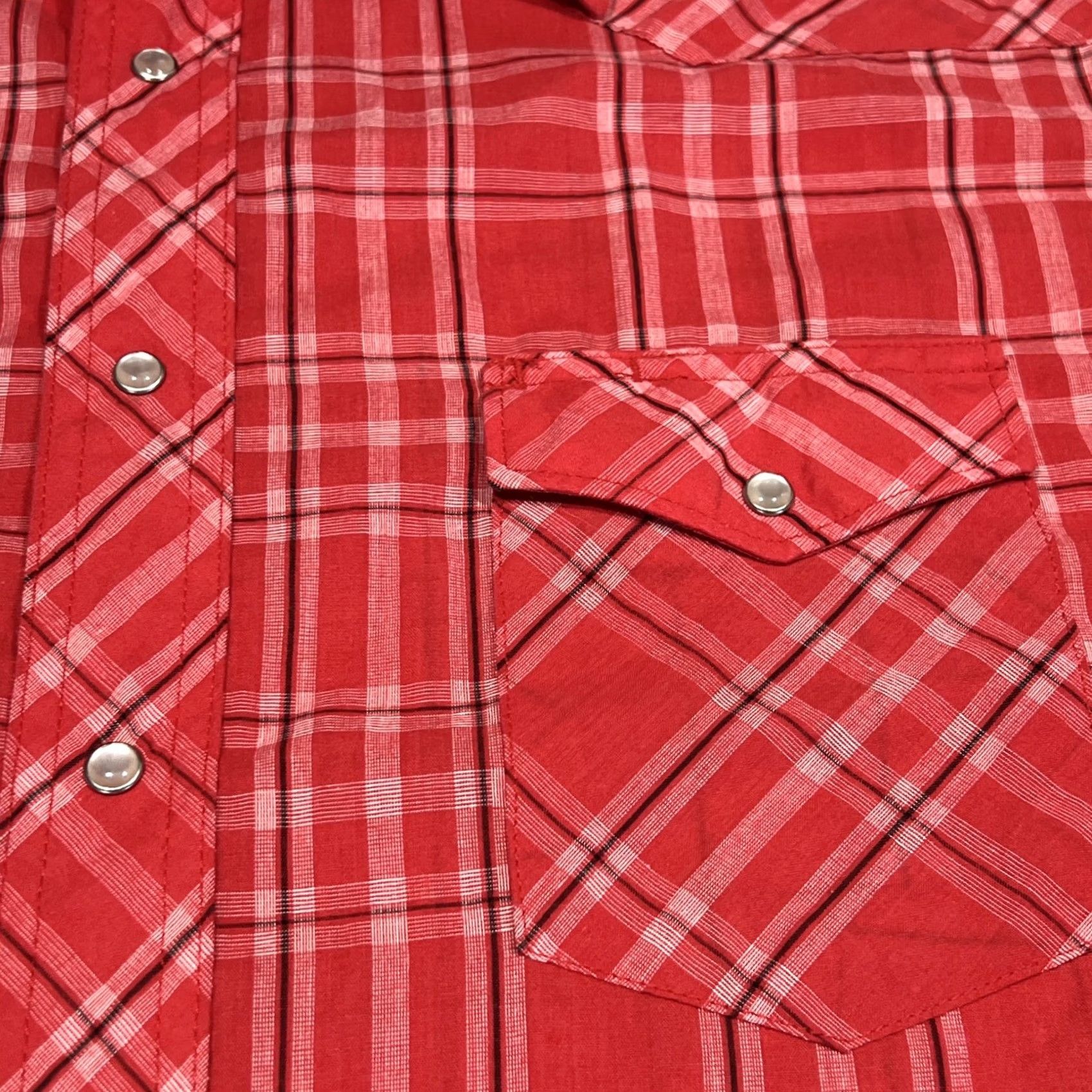 Wrangler VINTAGE Wrangler Western Pearl Snap Shirt Men’s 17.5x36 Tall Lightweight Rancher Red Plaid Long Sleeve Button-Up Cowboys Western Mens Shirt Size US XXL / EU 58 / 5 - 3 Thumbnail