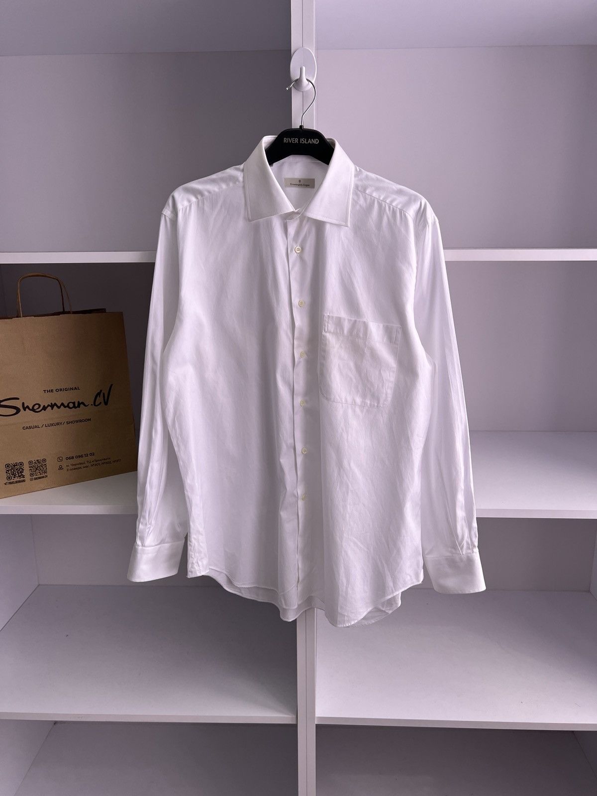 Ermenegildo Zegna × Vintage Vintage Ermenegildo Zegna White Button Up Shirt Size US M / EU 48-50 / 2 - 1 Thumbnail