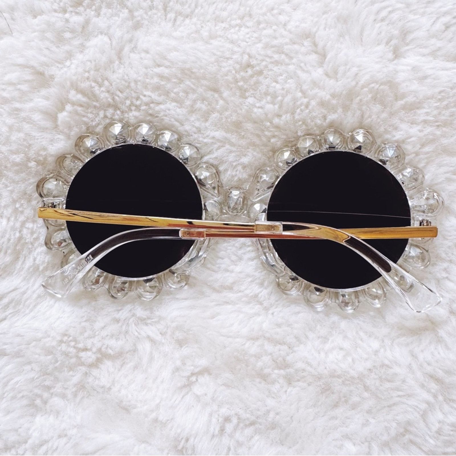 Other Diana White Round Crystal Embellished Sunglasses Size ONE SIZE - 7 Thumbnail