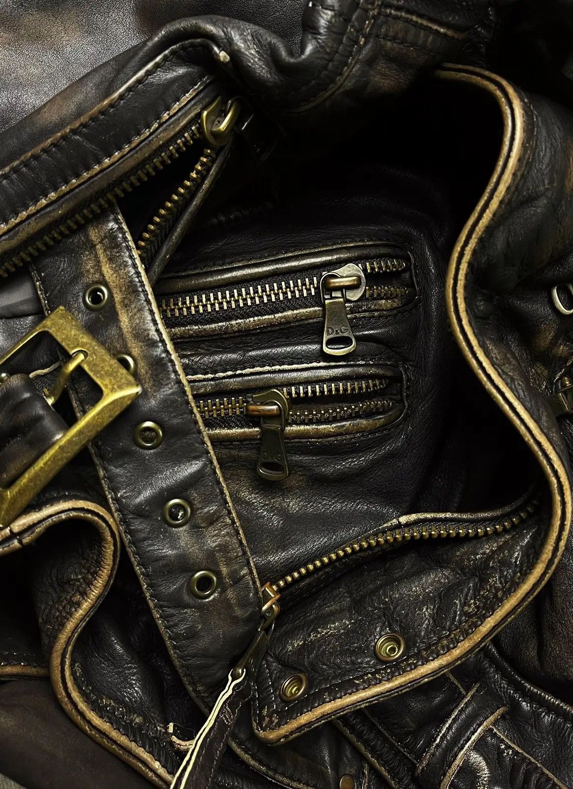Dolce & Gabbana Dolce & Gabbana Brown Patina Effect Leather Biker Jacket Size US M / EU 48-50 / 2 - 2 Thumbnail
