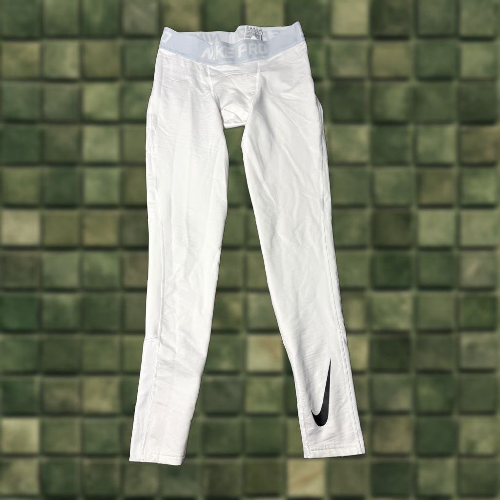 Nike VINTAGE Nike Pro Compression Pants Mens Medium White Running Training 929711 Size US 31 - 1 Thumbnail