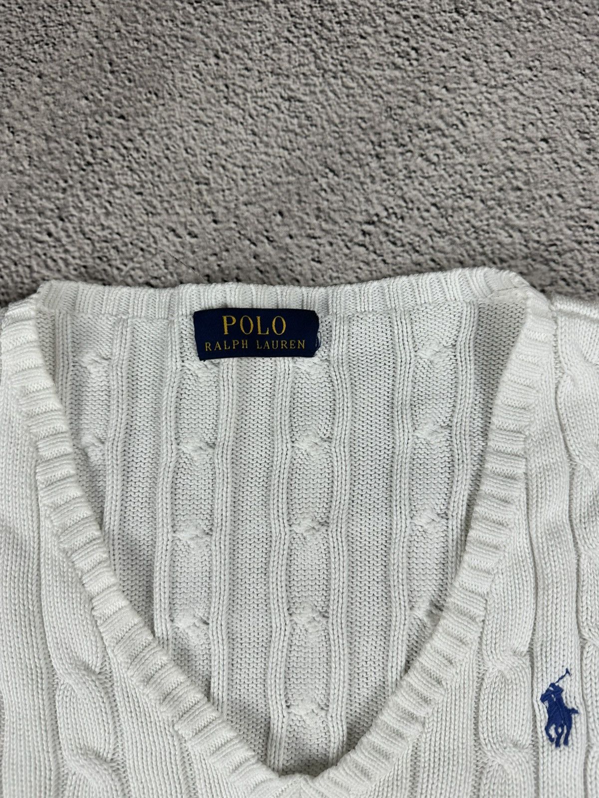 Polo Ralph Lauren Polo Ralph Lauren Cable Knit V-Neck Sweater White Striped Size L / US 10 / IT 46 - 5 Thumbnail