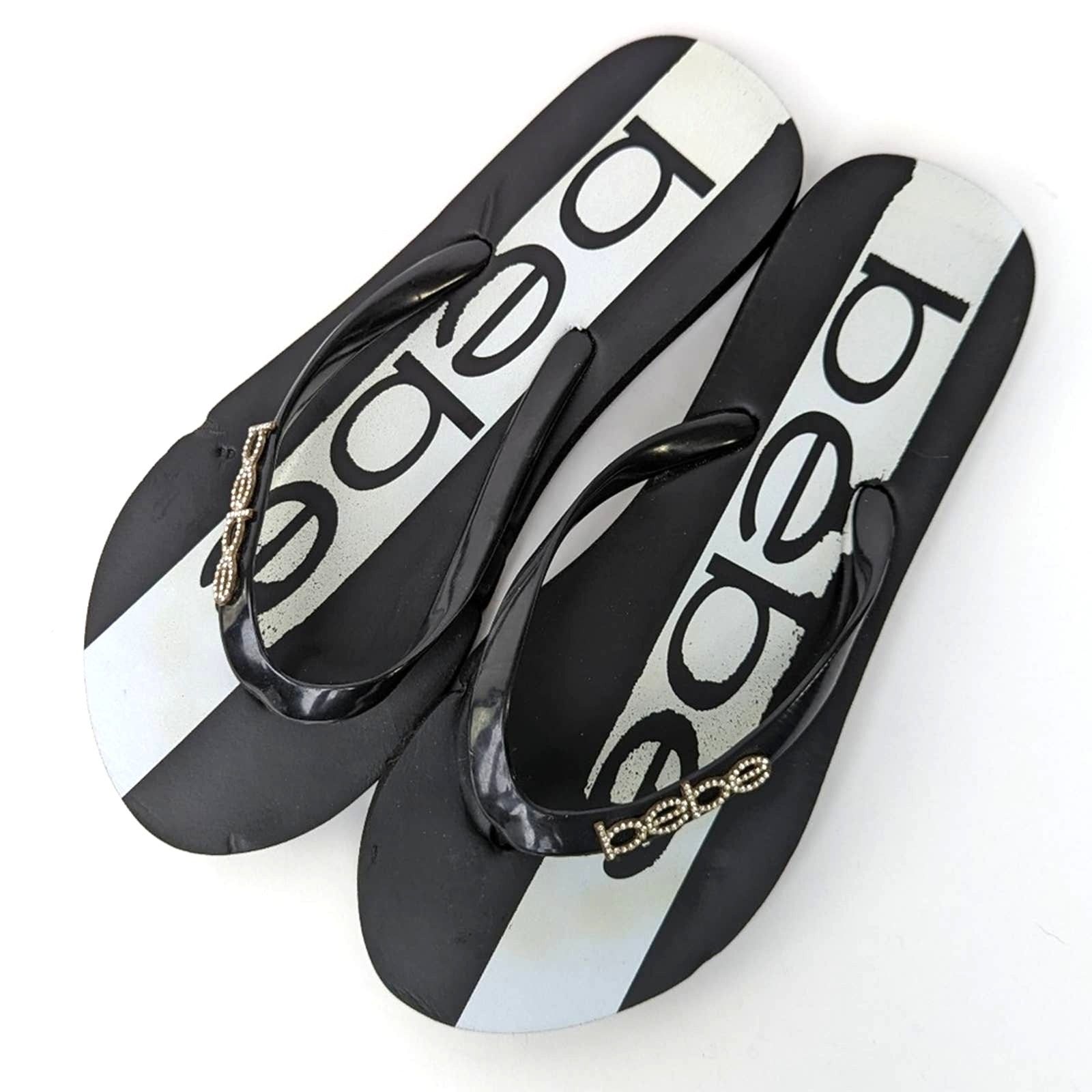 Designer bebe Black & White Rhinestone Flip Flop Sandal Slides Size US 6 / IT 36 - 1 Thumbnail