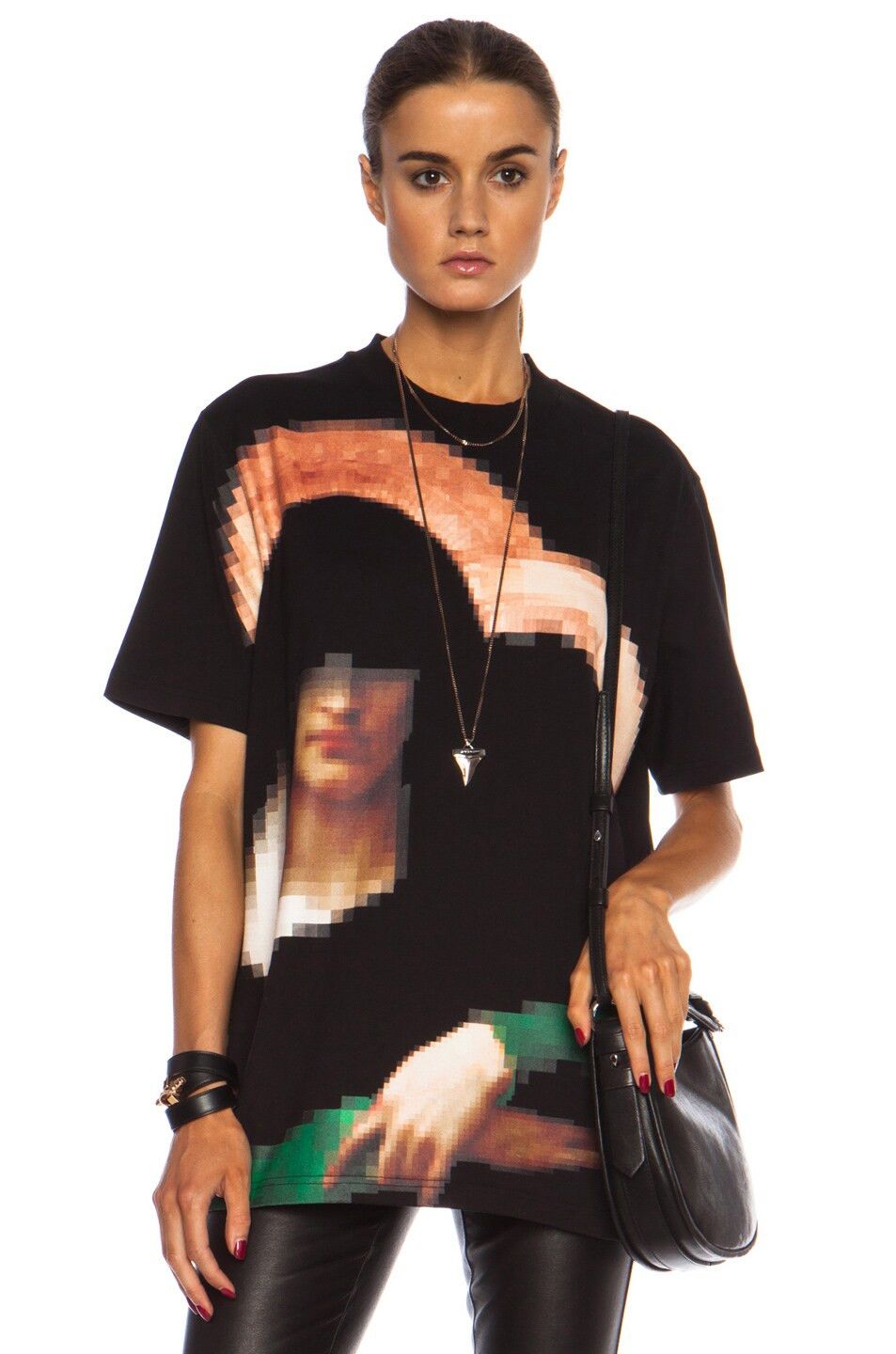 image of Givenchy Black Pixel Madonna Print T-Shirt, Women's (Size XS)