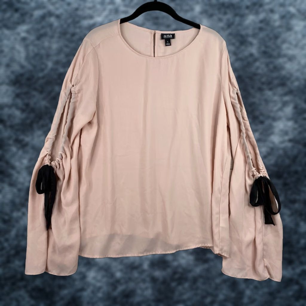 Pinko ANA Blouse Womens L Pink Round Neck Slit Sleeve Lined Keyhole Back Knit Top Costume? Size L / US 10 / IT 46 - 1 Thumbnail