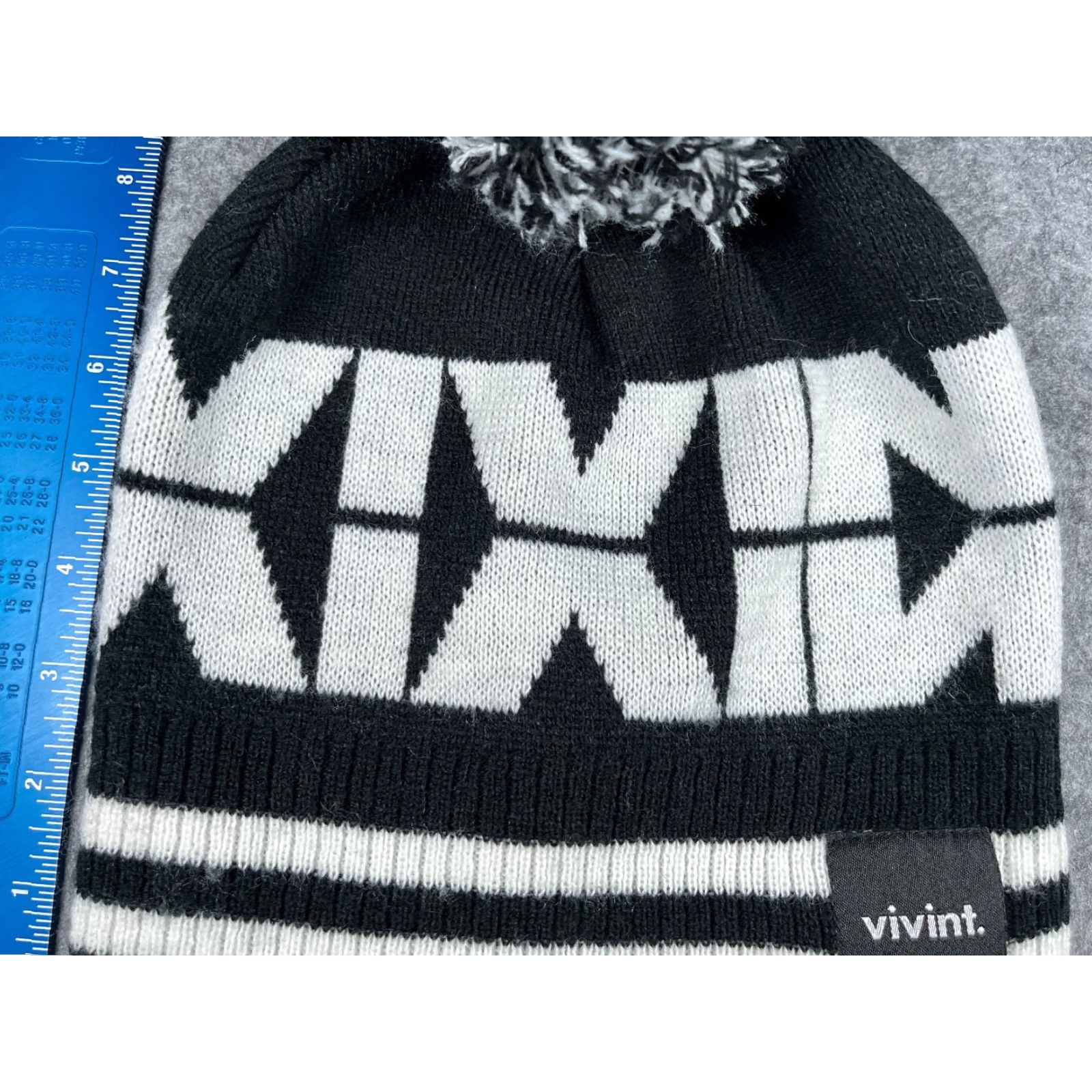 Vintage Vivint Beanie Toque Adult One Size Black White Striped Knit Acrylic Security Pom Size ONE SIZE - 3 Thumbnail