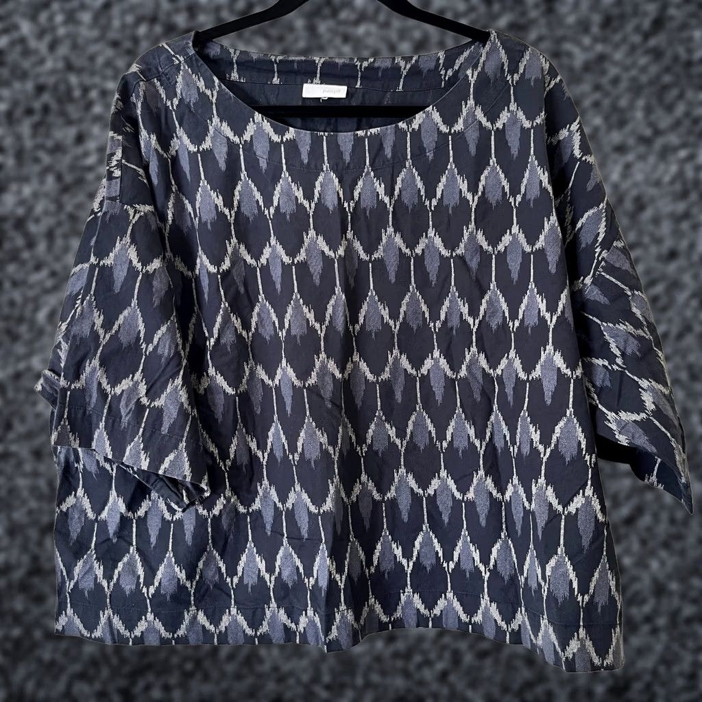 J. Jill J. Jill PureJill Womens Kimono Top Large Blue Ikat Boxy Oversized Cotton Boho Shirt Womens L Blue Ikat Boho Kimono Top Size L / US 10 / IT 46 - 1 Thumbnail