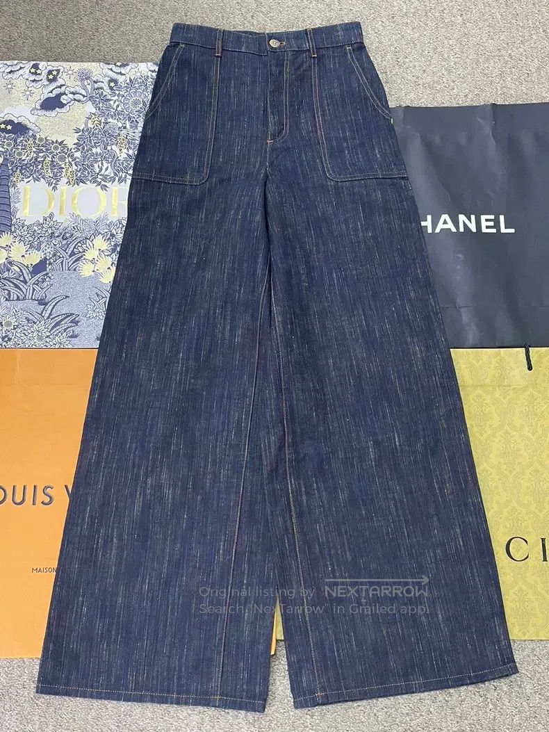 Chanel Chanel Dark blue denim wide-leg trousers Size 42" / US 20 - 1 Thumbnail