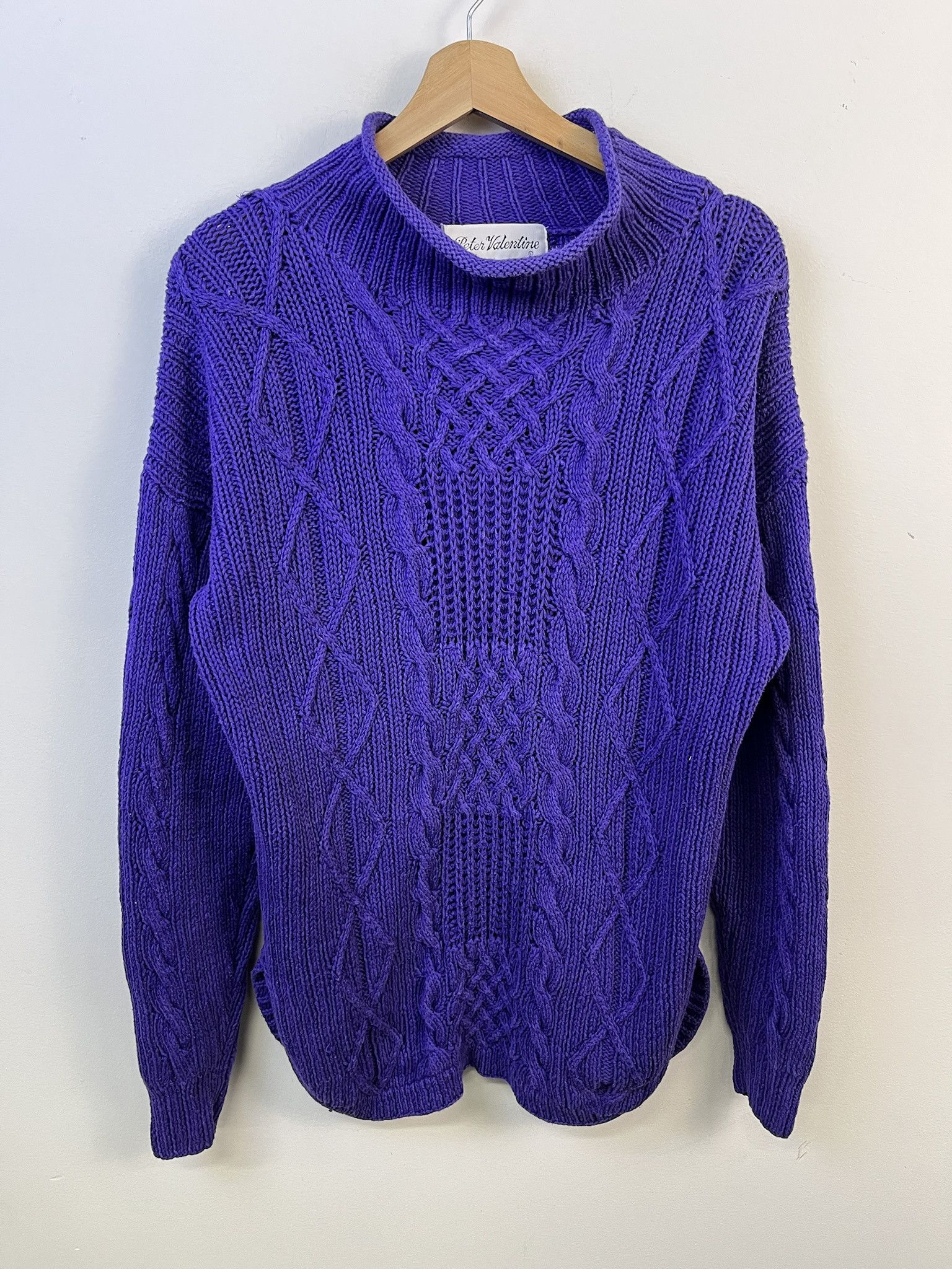 Vintage Vintage Knit Sweater 1990s Thick Knit Peter Valentine Turtle Neck Purple Cableknit Sweater Sizer M Size US M / EU 48-50 / 2 - 1 Thumbnail