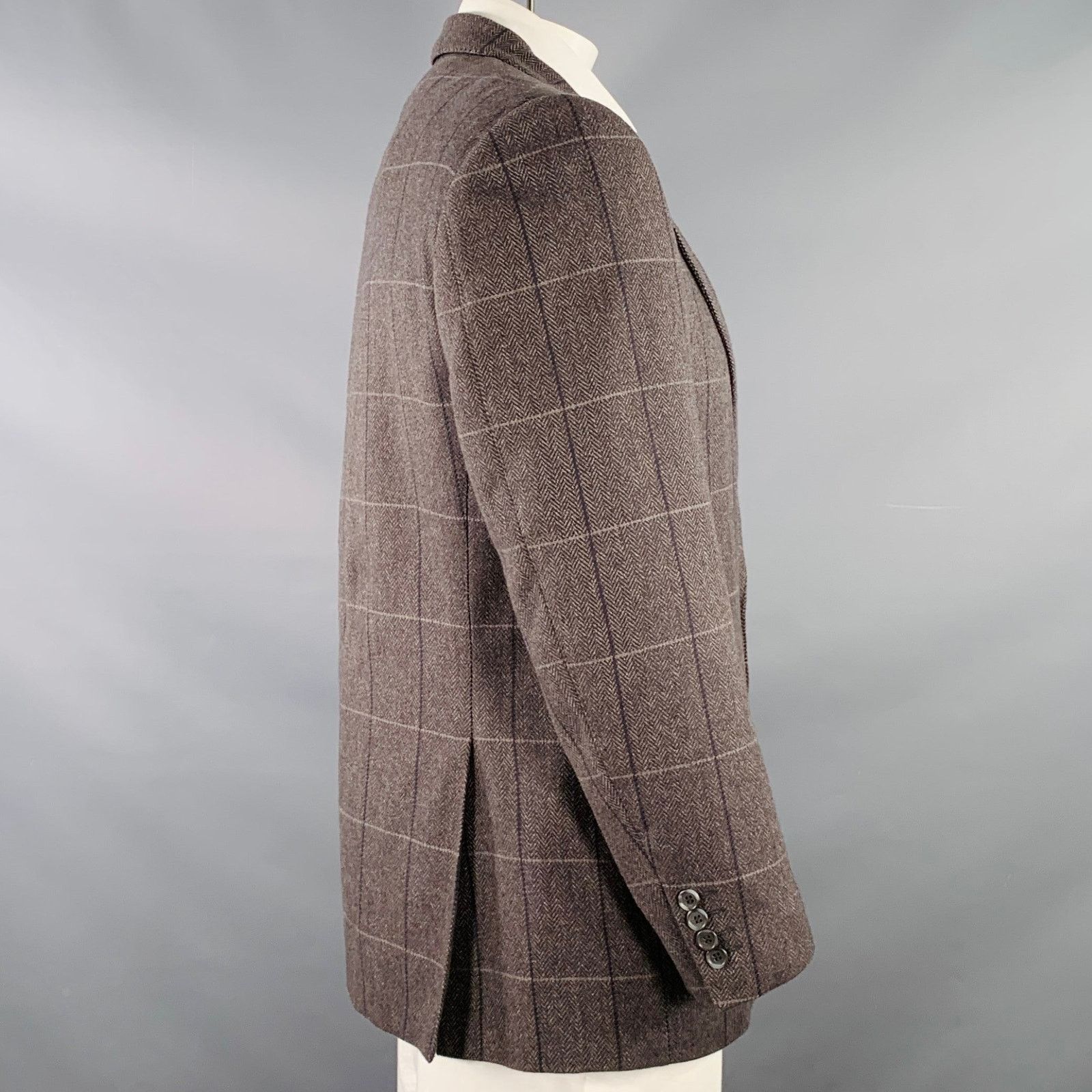 Other Size 42 Brown Black Beige Window Pane Cashmere Sport Coat Size 42R - 2 Thumbnail