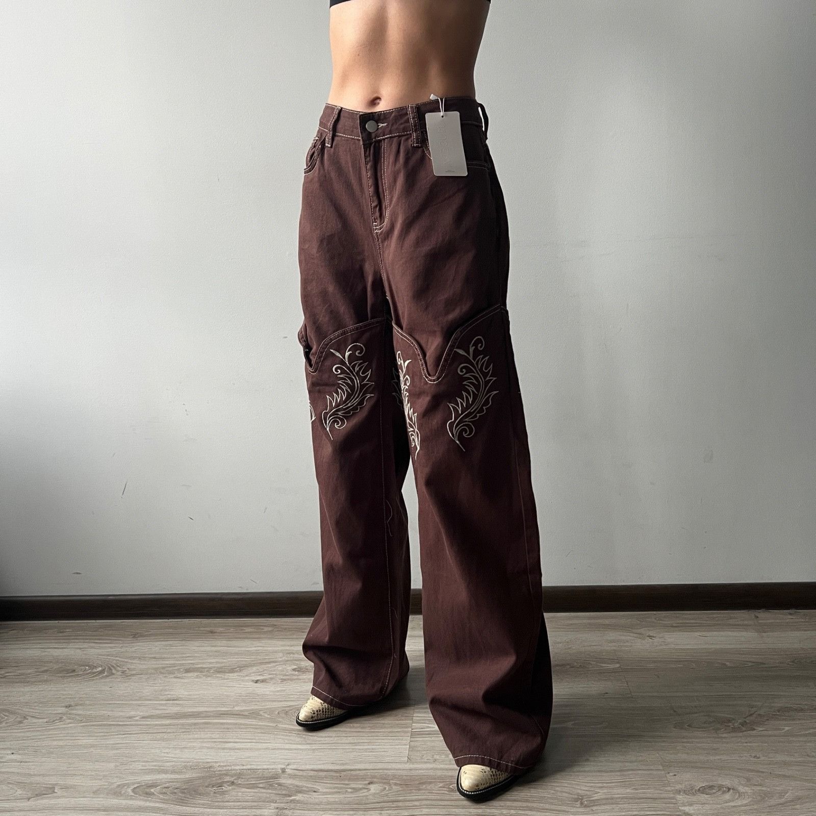 Cowboy Equipment Musera Embroidered Wide Leg Western Y2K Cowboy Jeans 9620AC Size 27" / US 4 / IT 40 - 10 Thumbnail
