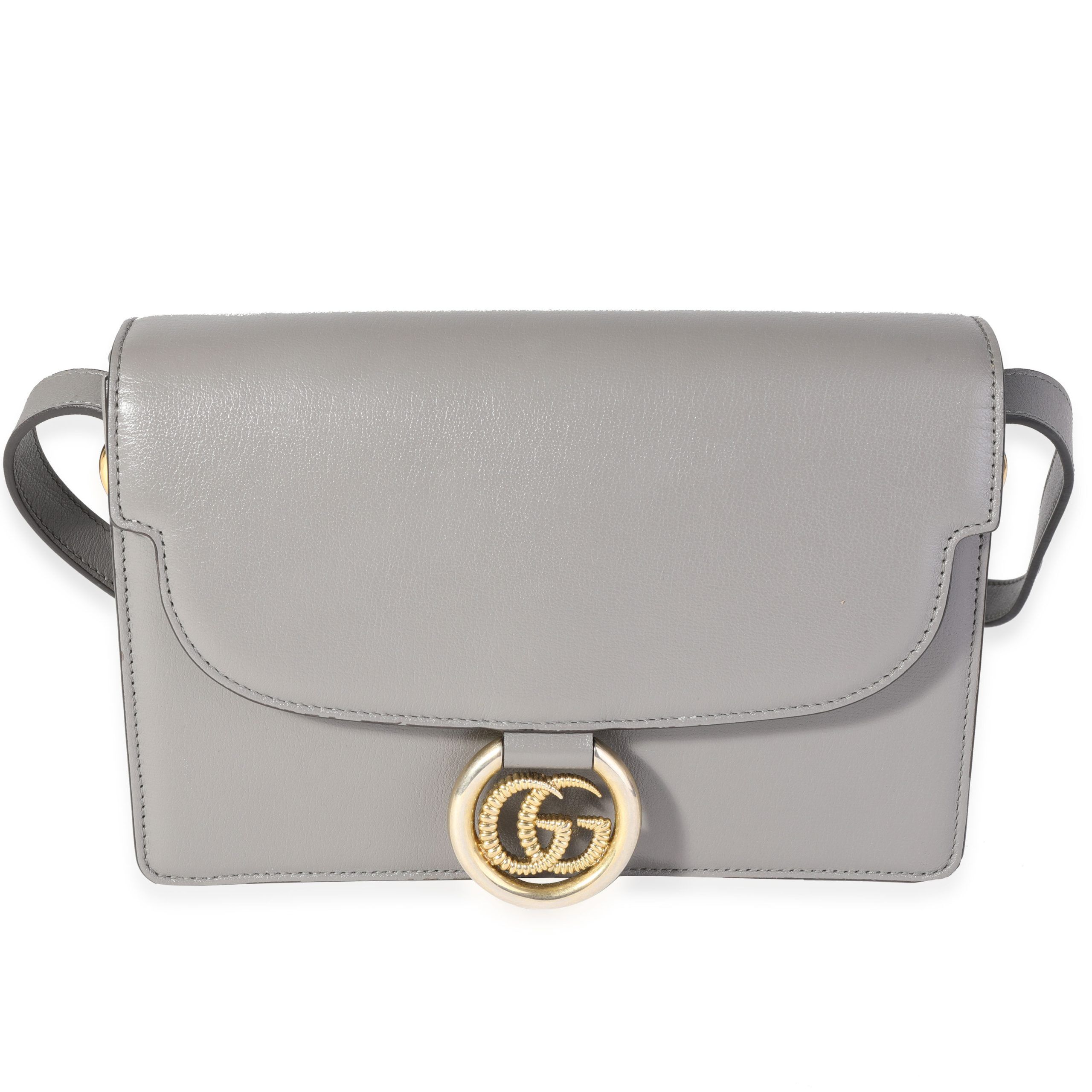 image of Gucci Gray Leather GG Ring Shoulder Bag in Grey, Women's