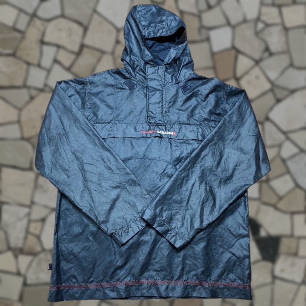 Tommy Hilfiger VTG Tommy Hilfiger Jacket Hooded Rain Nylon Windbreaker 1/4 Zip Men L Red 90s Logo Vintage Size US 33 - 1 Thumbnail