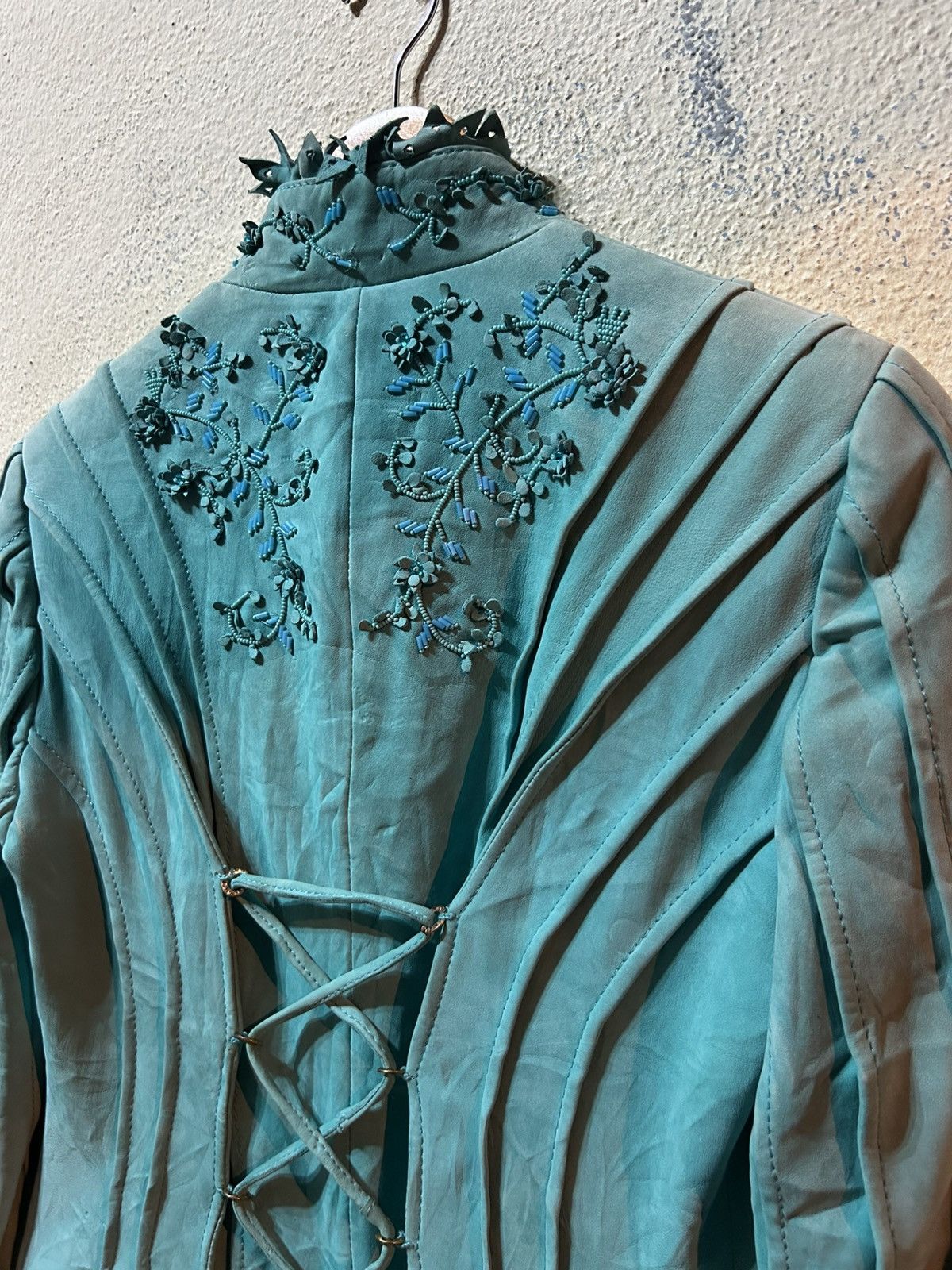 Roberto Cavalli Class Cavalli Intricate Embroidery & Ruffles Leather Jacket Size M / US 6-8 / IT 42-44 - 8 Thumbnail