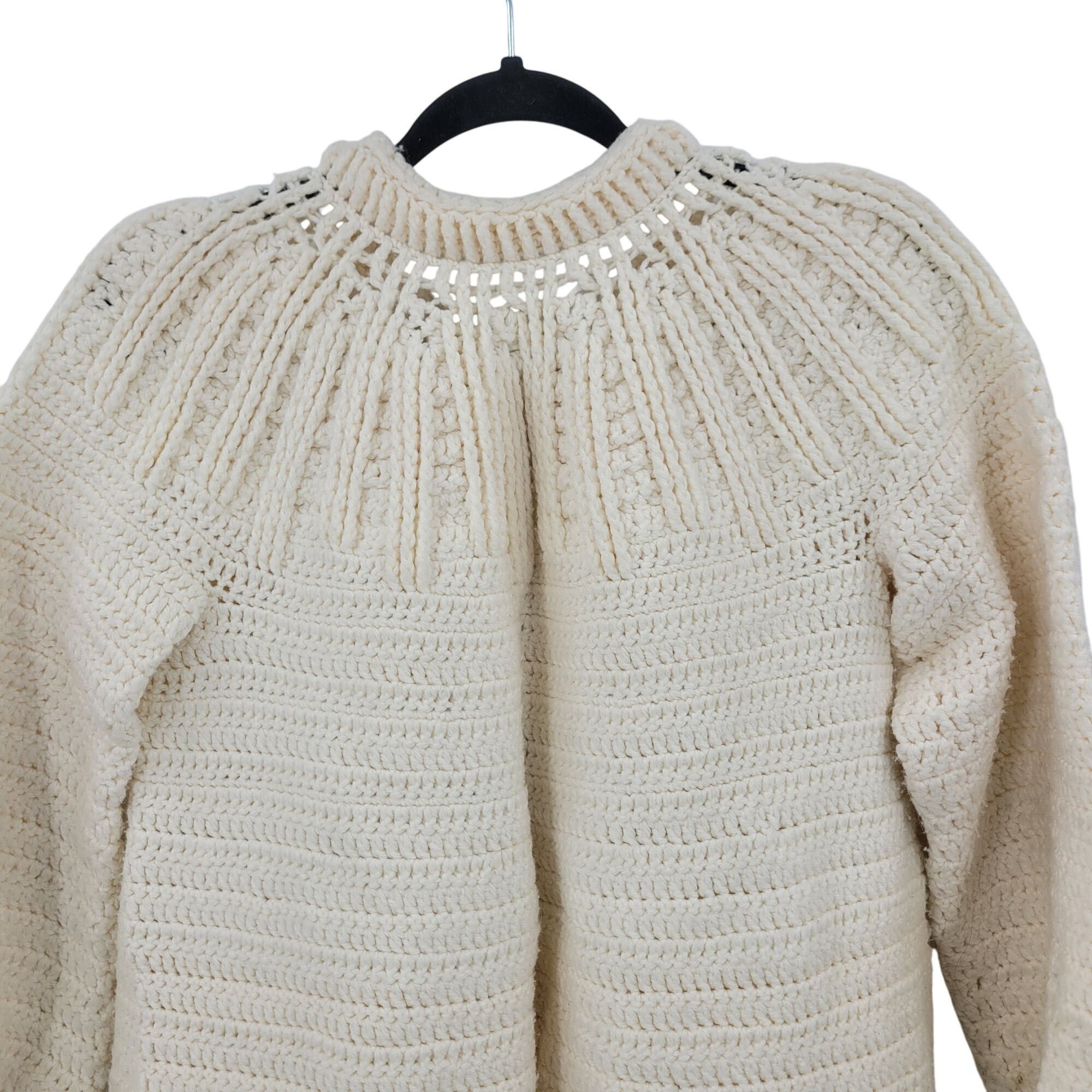 Handmade Vtg 70s Cream Handmade Coatigan Cardigan Puff Sleeve Pockets Size M / US 6-8 / IT 42-44 - 10 Thumbnail