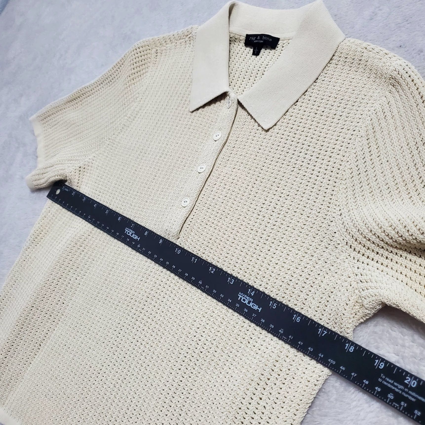 Rag & Bone VINTAGE Rag & Bone Polo Women L Ivory Open Knit Short Sleeve Casual Collared Neckline Size L / US 10 / IT 46 - 7 Thumbnail