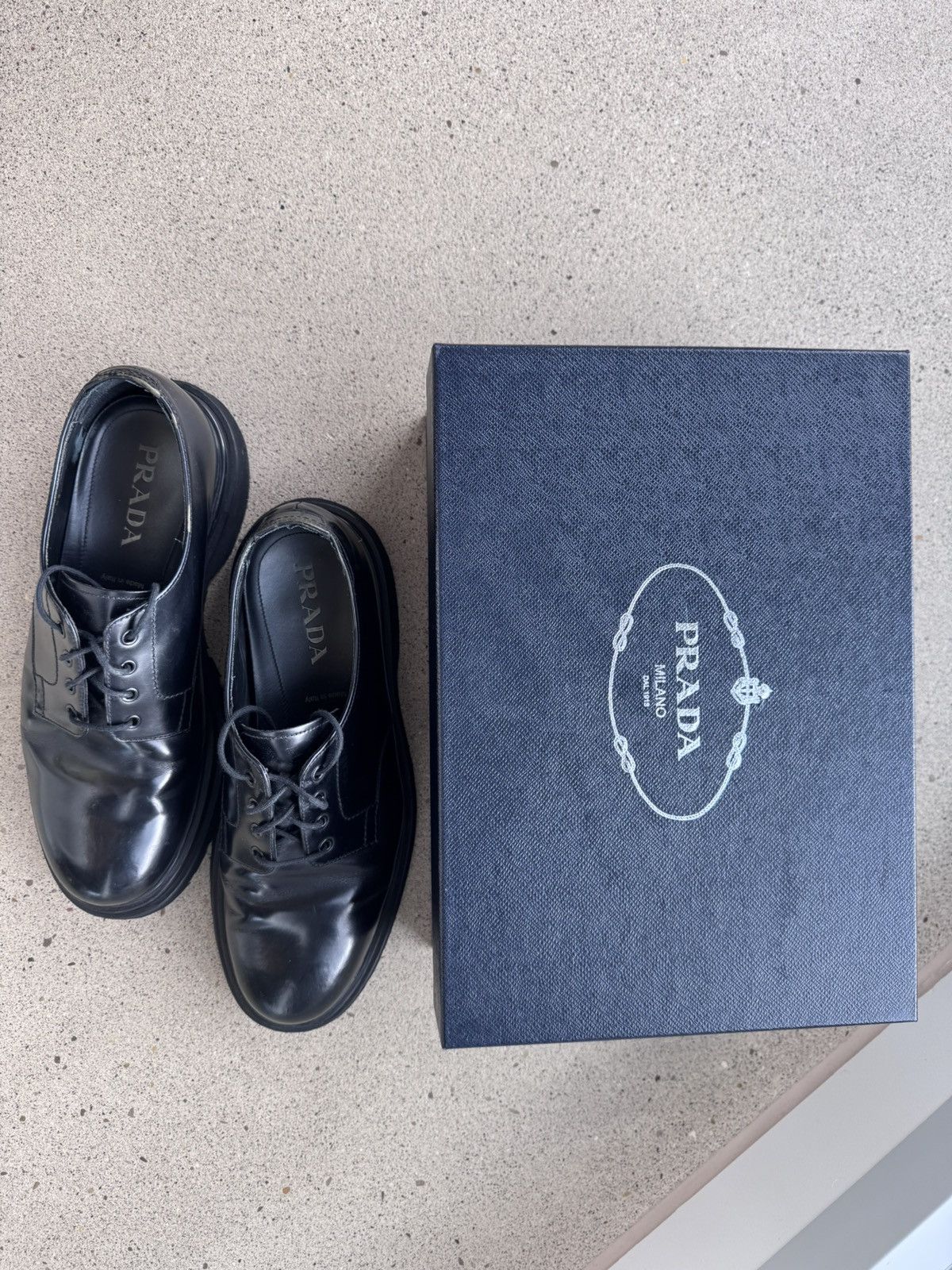 Prada - Blue Leather Derby - Size 9 Prada Brushed leather wedge Derby brogues - Blue  main image 4