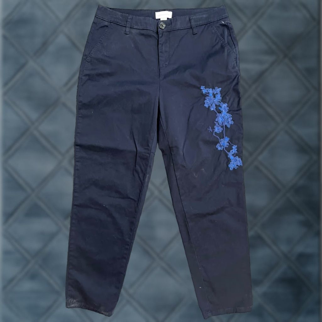 Liz Claiborne Liz Claiborne Chino Pants Women 6 Navy Blue Embroidered Floral Cotton Casual Slim Tapered Womens Size 28" / US 6 / IT 42 - 1 Thumbnail