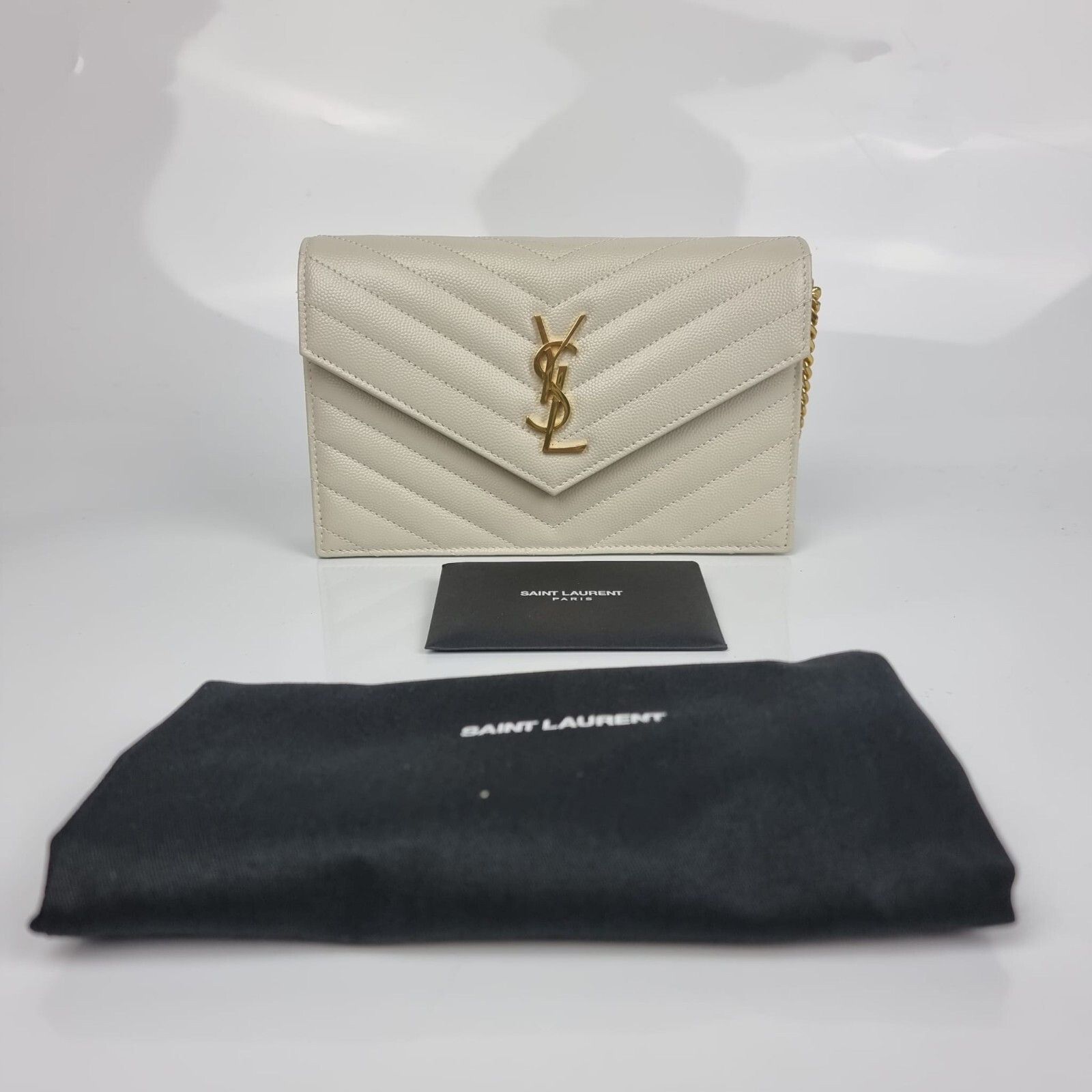 Saint Laurent Paris SAINT LAURENT Cassandre Envelope Crema Soft Grained Leather Size ONE SIZE - 2 Thumbnail