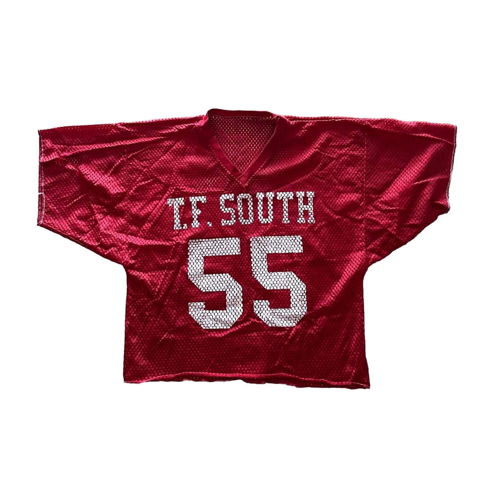 Vintage VINTAGE 80s T.F. South Rebels Football Thornton Fractional High Game Worn Jersey L Red Cotton Blend Jersey Men Short Sleeve V-Neck Shirt Size US L / EU 52-54 / 3 - 2 Thumbnail