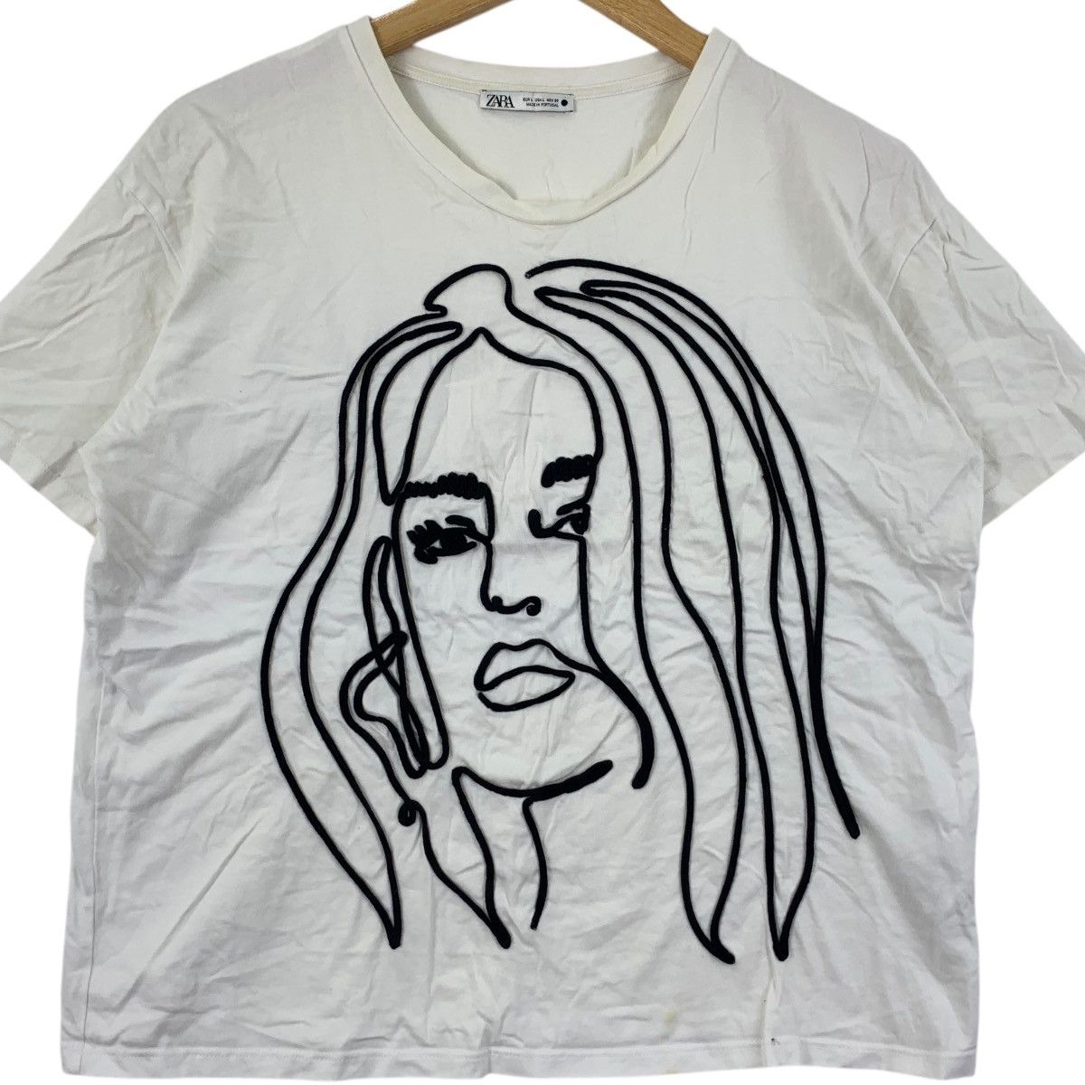 Zara ZARA PORTUGAL Girl Face Illustration Embossed Logo Tee Size L / US 10 / IT 46 - 3 Thumbnail