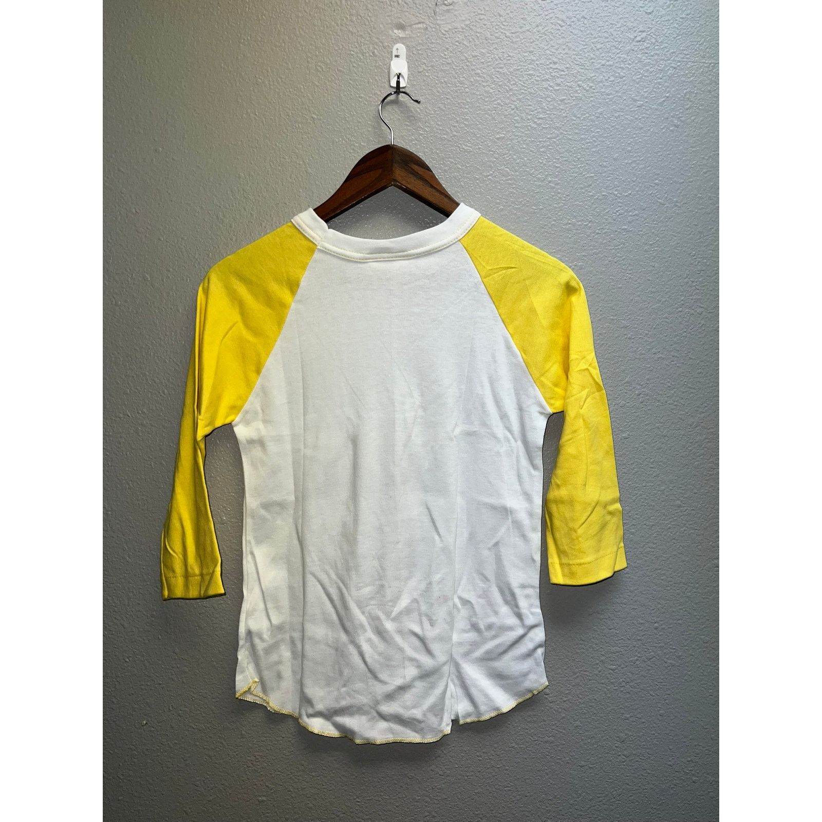 Vintage Women's 80s Lucky Star White Yellow Raglan Shirt Blank Top Size M / US 6-8 / IT 42-44 - 8 Thumbnail