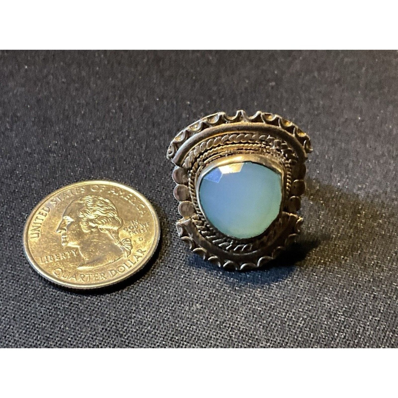 Other Tested as 925 Silver Aqua Chalcedony Faceted Cut Size 8 Size ONE SIZE - 4 Thumbnail