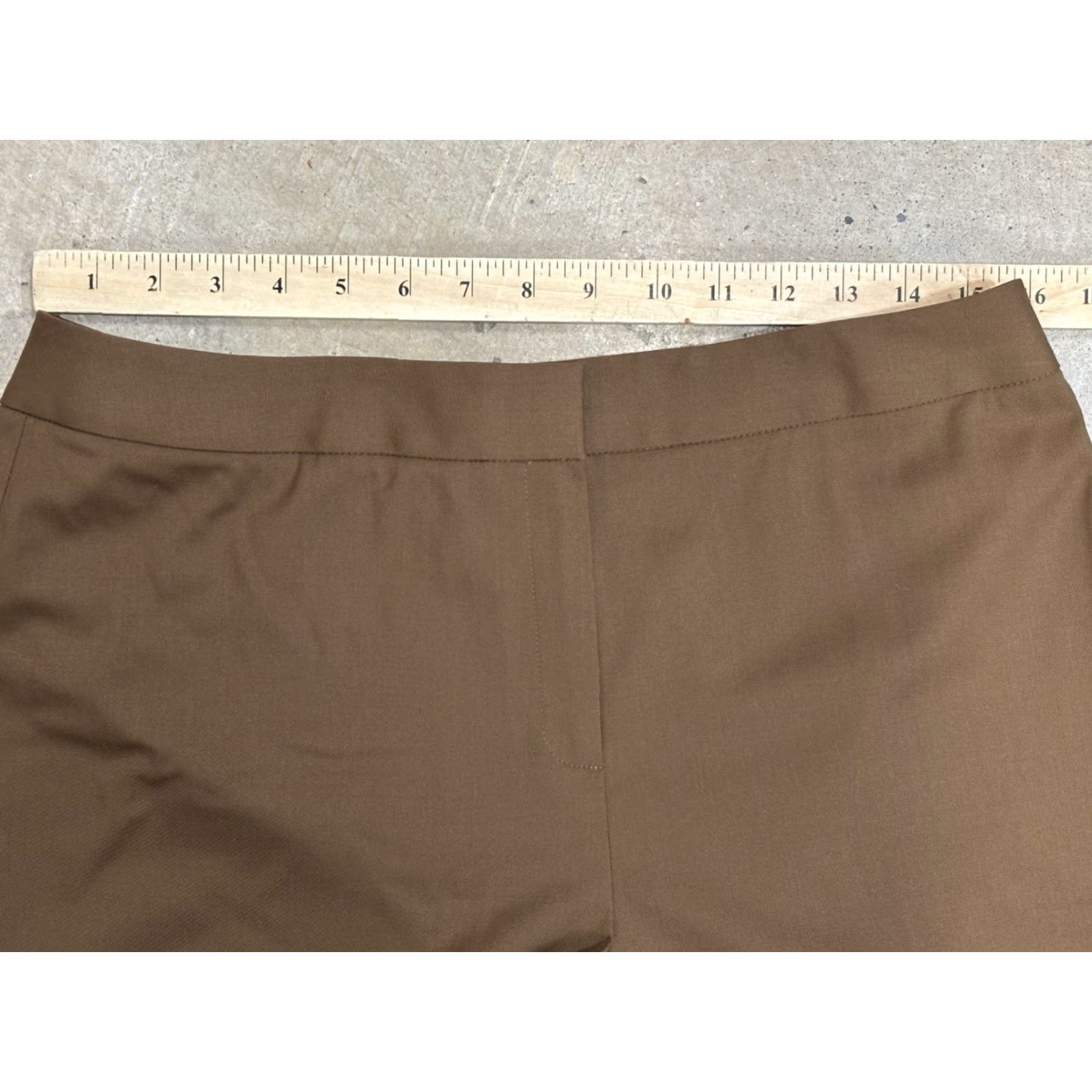 Vintage Lafayette 148 New York Dress Pants Women’s 10 Brown Wool Solid Straight Leg 32”x27.5” Regular Zip Hook & Eye Front Flat Front Size 32" / US 10 / IT 46 - 7 Thumbnail