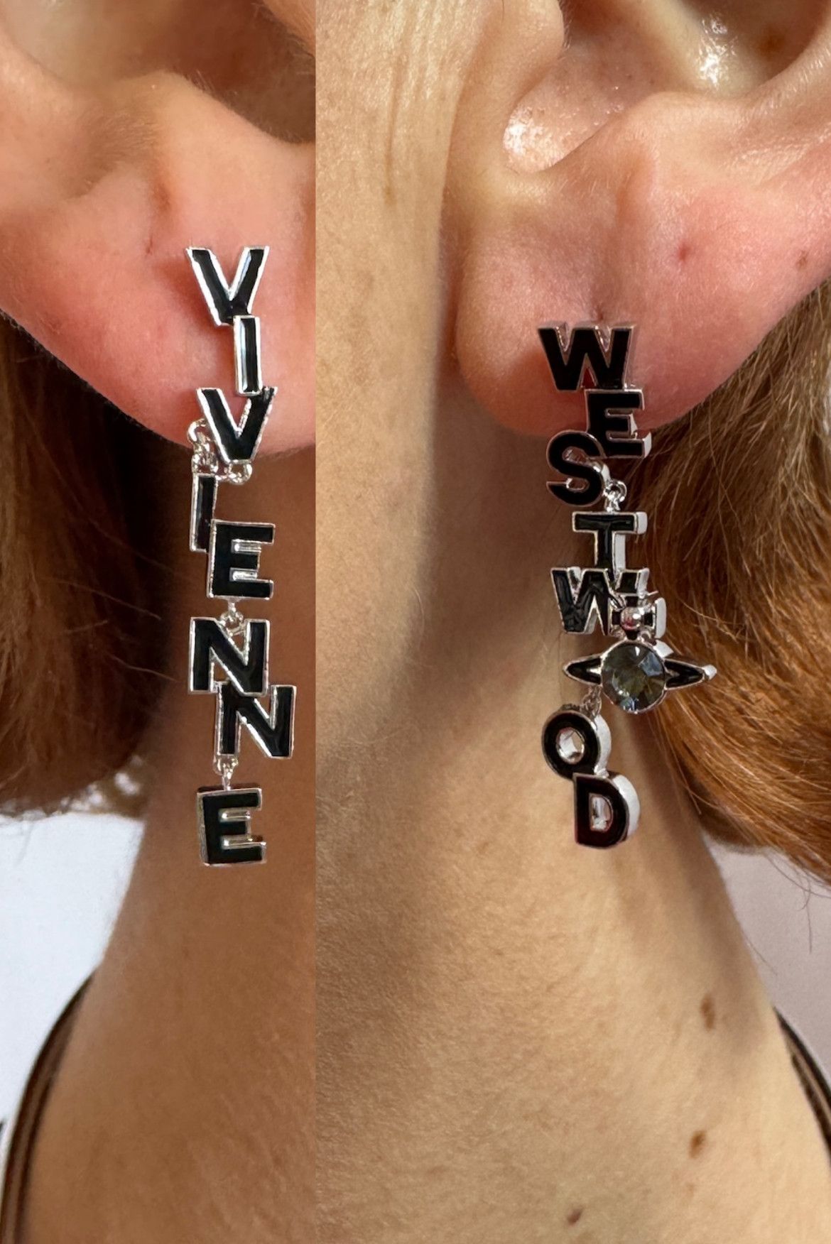 Vivienne Westwood Dangling Jointed Vivienne Westwood Text Earrings w/ Orb Size ONE SIZE - 1 Thumbnail