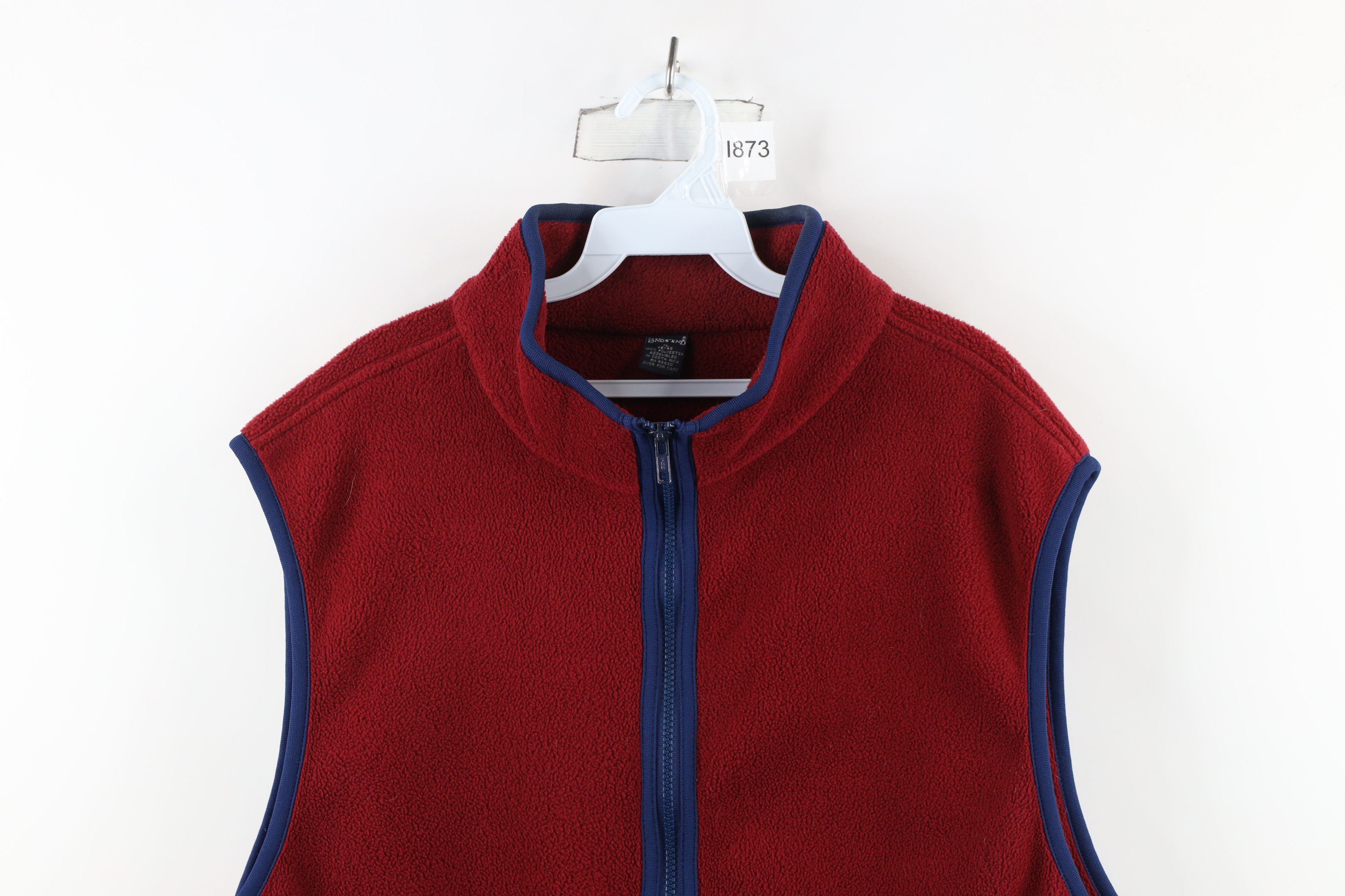 Lands' End × Vintage Vintage 90s Lands End Blank Full Zip Fleece Vest Jacket Red Size US XL / EU 56 / 4 - 2 Thumbnail