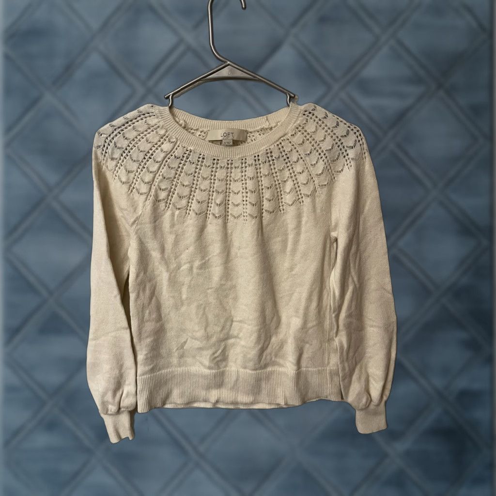 Loft LOFT Sweater Women's Cable Knit Open Knit Ivory Pullover XS Mock Neck Raglan Long Sleeve Size XS / US 0-2 / IT 36-38 - 1 Thumbnail
