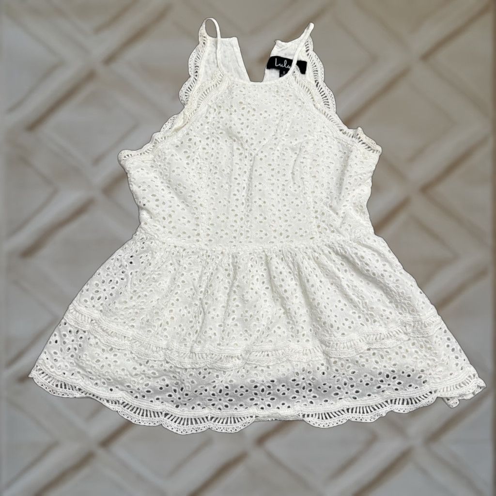 Lulus Lulus Halter White Cotton Blouse Women Small Eyelet Embroidered Boho Summer Size S / US 4 / IT 40 - 1 Thumbnail