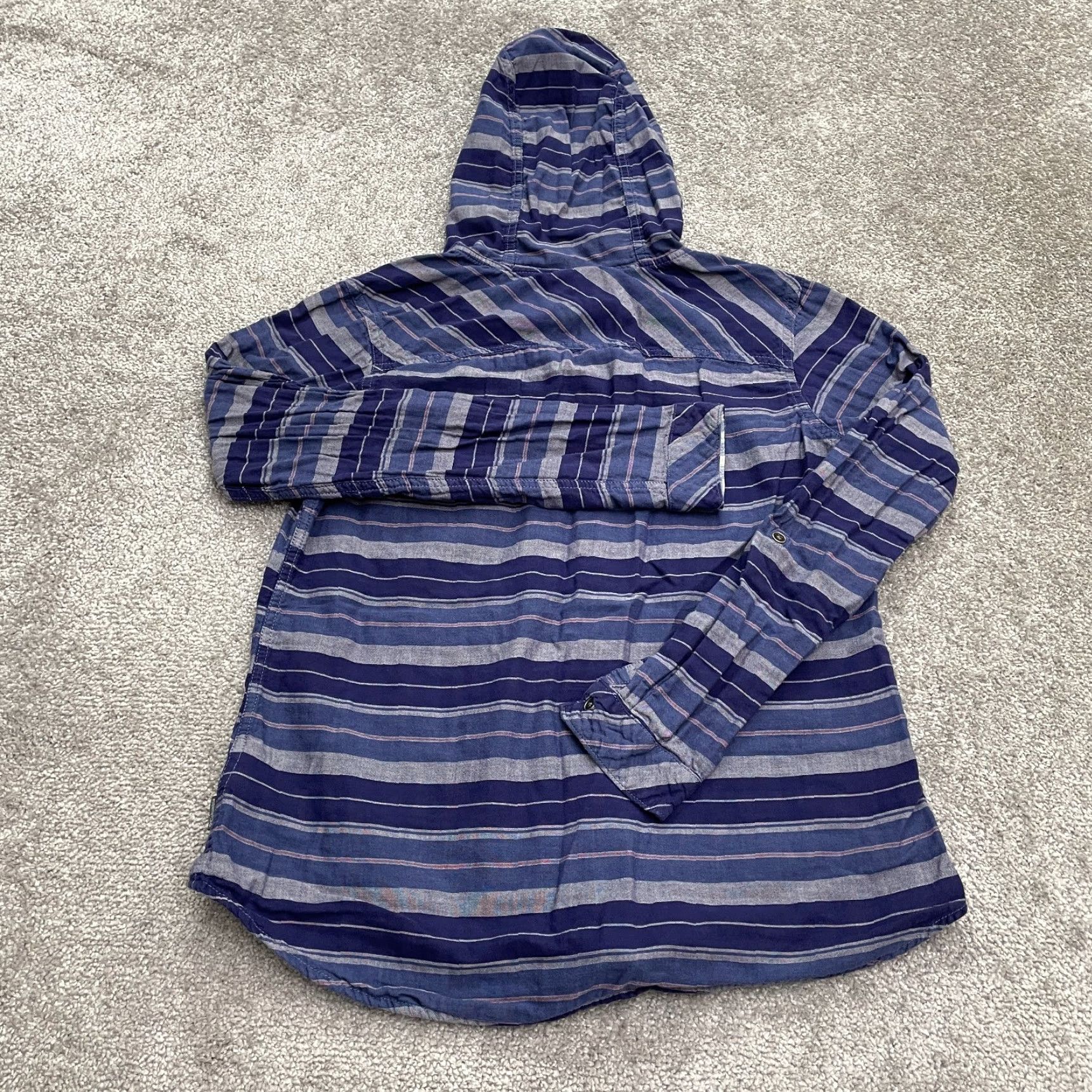 Vintage Columbia Hoodie Shirt Womens Medium Blue Striped Button-Down Cotton Shirt Hooded Casual Exterior Button Up Top Womens M Blue Size M / US 6-8 / IT 42-44 - 2 Thumbnail