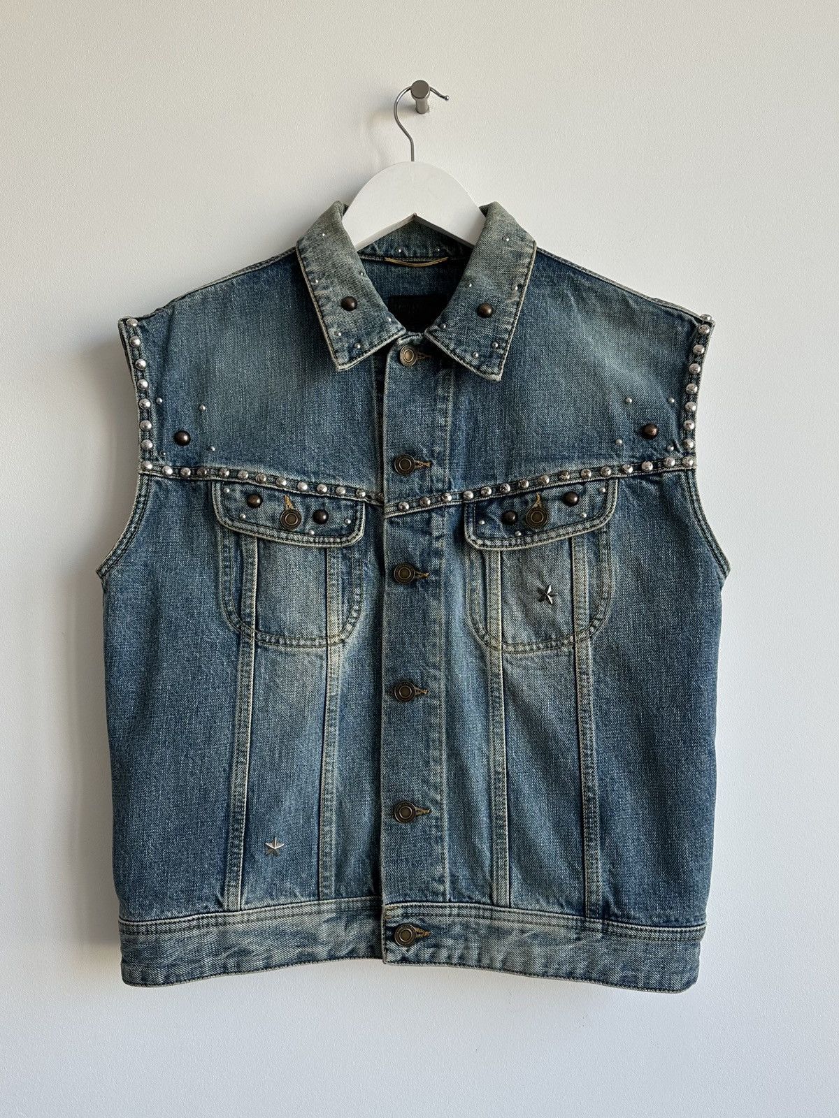 Saint Laurent SS16 Studded Denim Vest