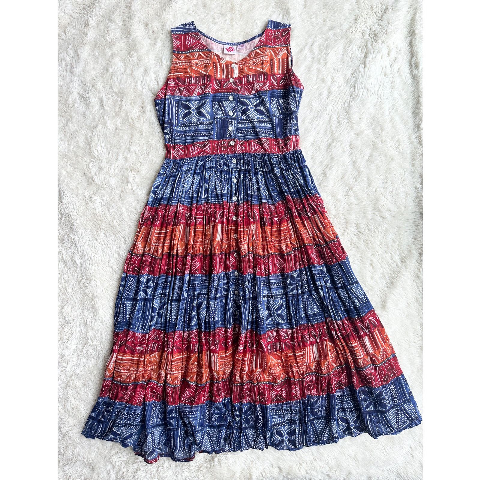 Vintage 90’s No Boundaries Boho Cotton Midi Dress Size L / US 10 / IT 46 - 1 Thumbnail