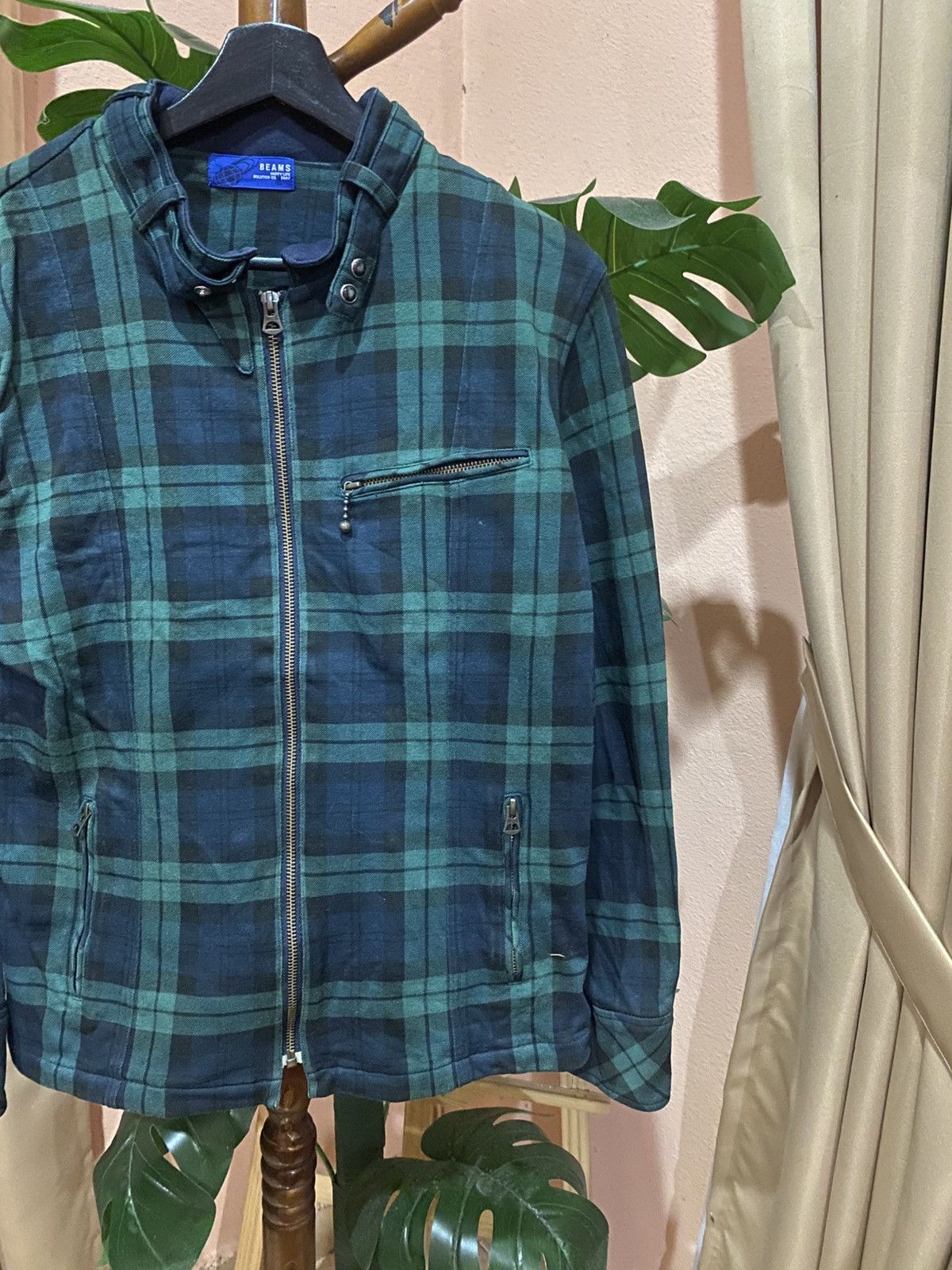 Beams Plus Beams Happy Life Solution Co. Green Plaid Biker Jacket Size US S / EU 44-46 / 1 - 5 Thumbnail