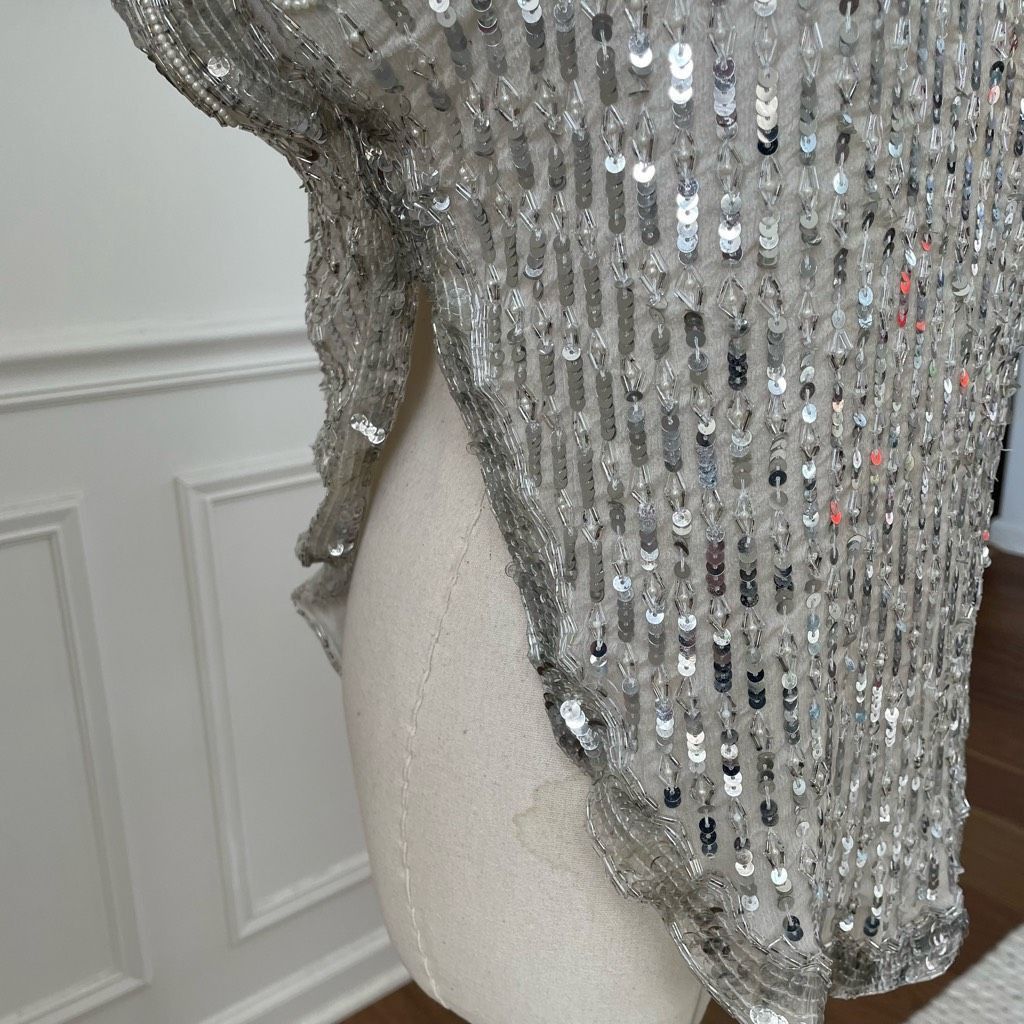 Vintage Vintage 70s Judith Ann Creations Ivory Silver Embellished Bling Sequins Pearl Top S Size S / US 4 / IT 40 - 4 Thumbnail