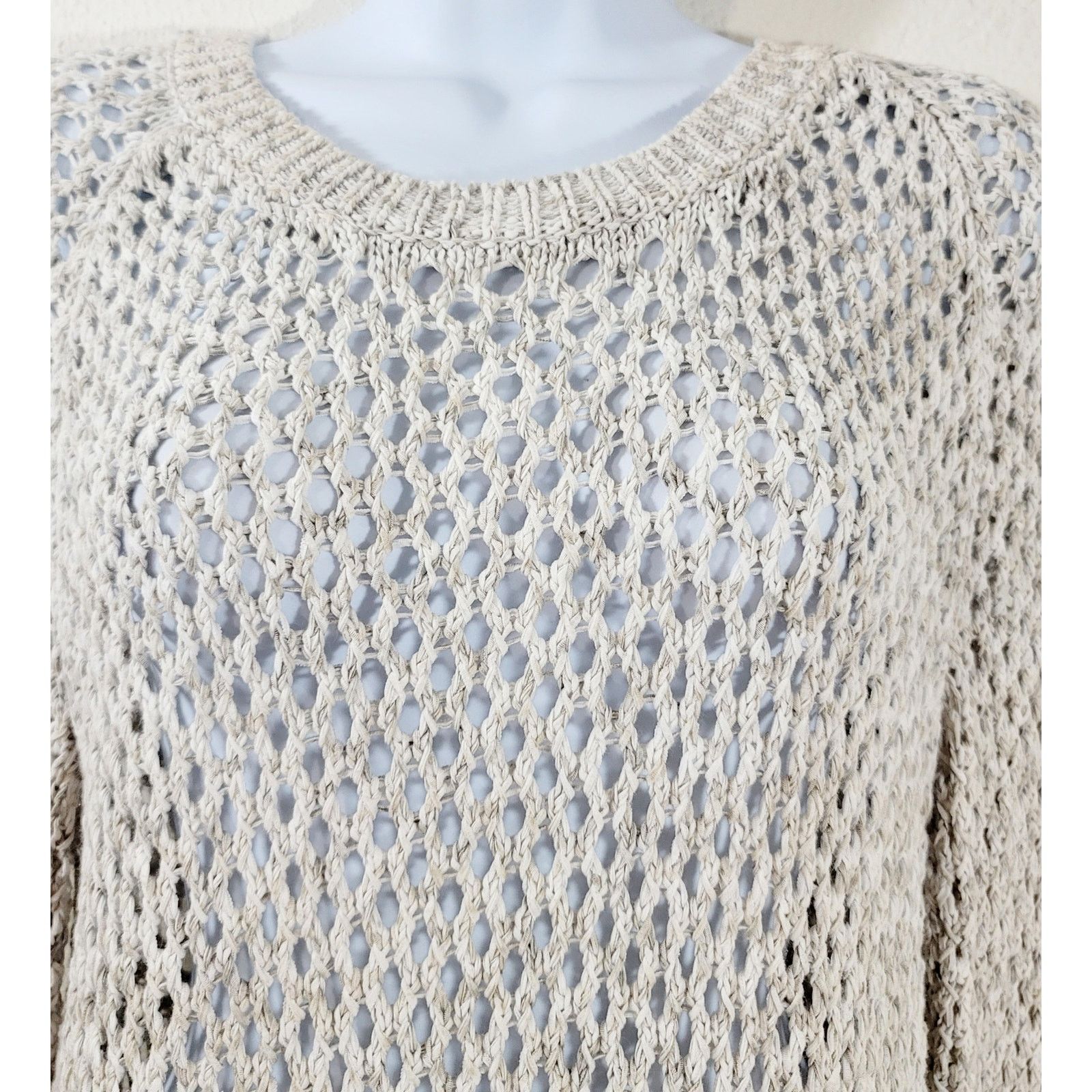 Gap Gap Beige Tan Crew Neck Open Knit Chunky Sweater Top Large Size L / US 10 / IT 46 - 2 Thumbnail