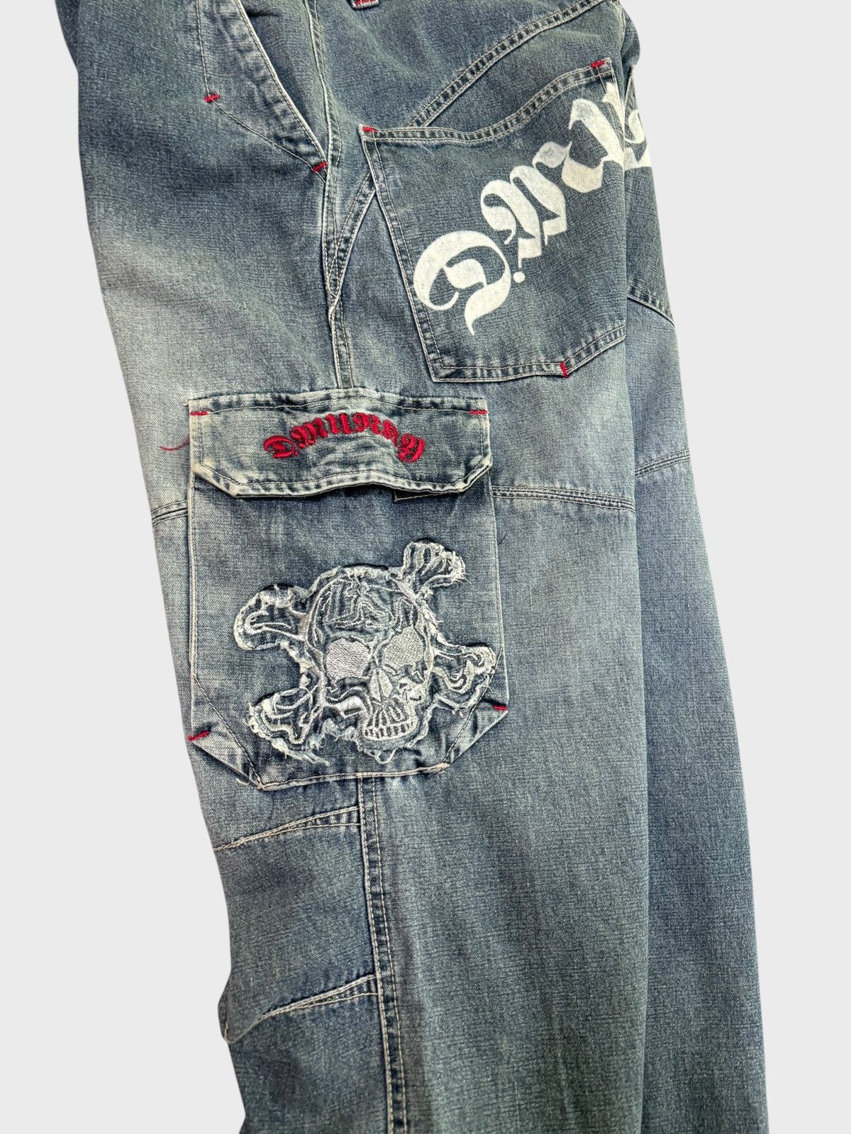 Japanese Brand BAGGY DRUNKNMUNKY CARGO SKULL PATCHES SPELLOUT DENIM Size US 27 - 14 Thumbnail