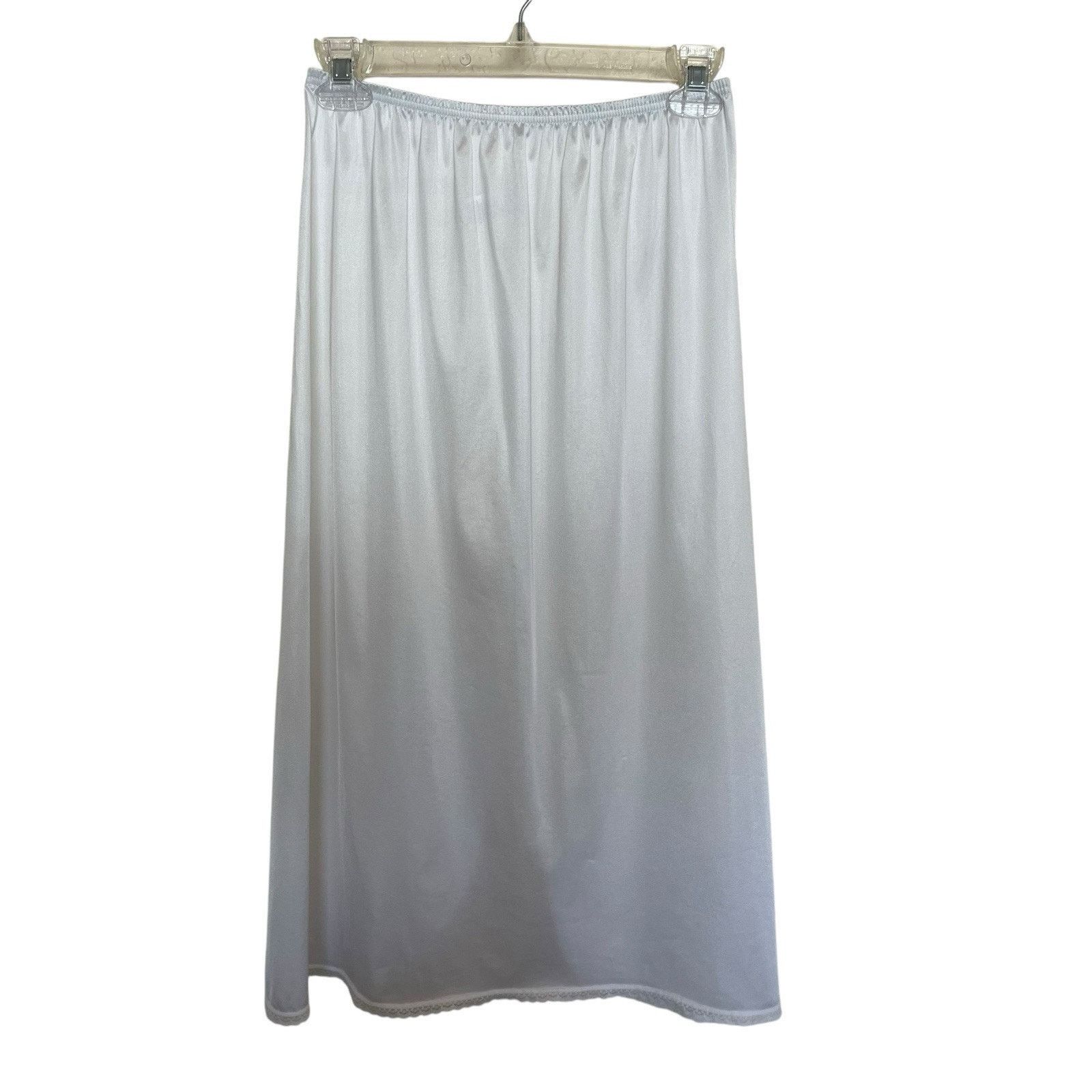 Vintage Vanity Fair | Vintage White Skirt Long Slip Slit Lace 27” Size ONE SIZE - 2 Thumbnail