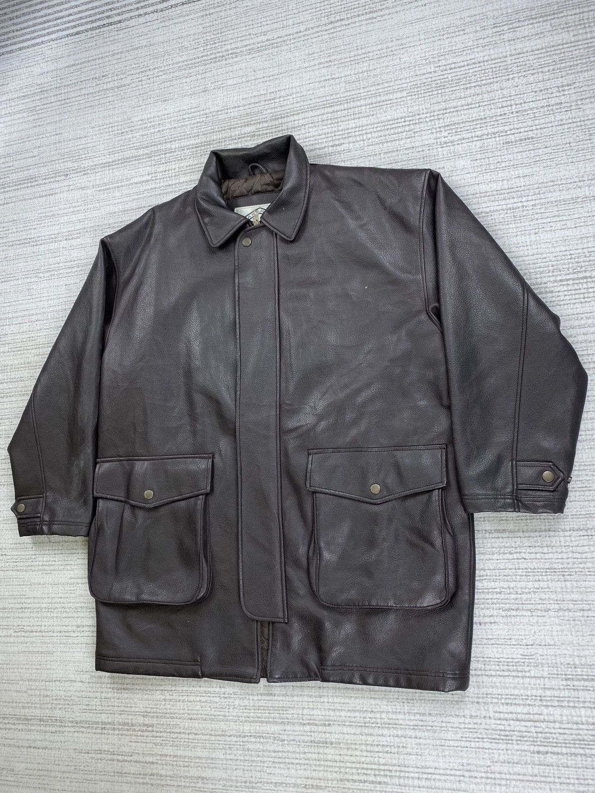 Designer × Vintage Vintage Sand Beige Embroidery Spellout Faux Leather Jacket Size US L / EU 52-54 / 3 - 5 Thumbnail