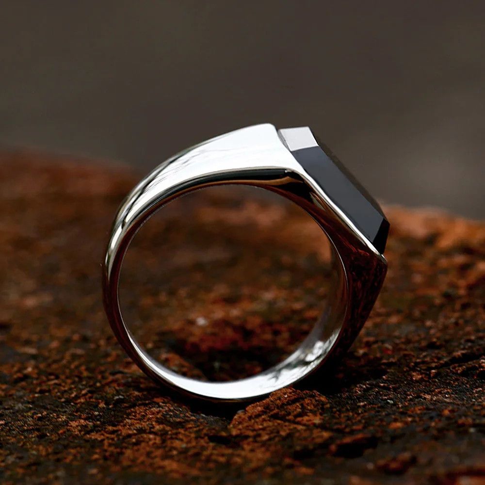 Jewelry Zircon Black Agate Ring Streetwear Jewelry Fashion Gift Size ONE SIZE - 8 Thumbnail