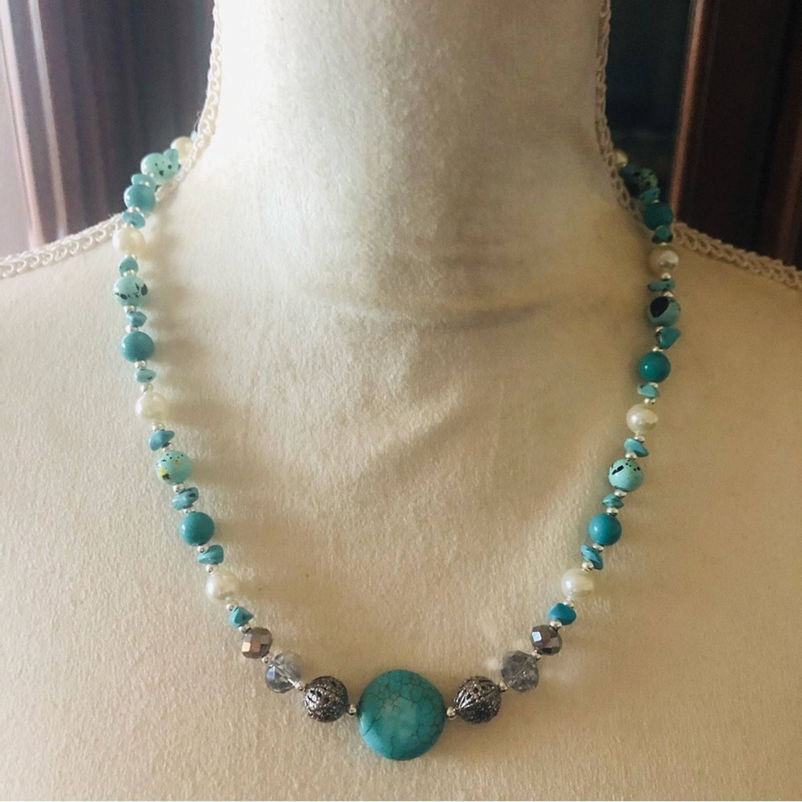 Handmade Handcrafted repurpose howlite stone beaded necklace Size ONE SIZE - 2 Thumbnail