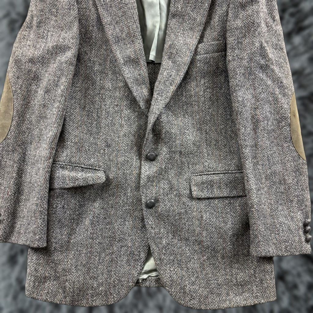 Harris Tweed VINTAGE Harris Tweed Blazer Men 40L Gray Wool Coat 3-Button Notch Lapel Herringbone Regular Fit Vintage Size 40R - 1 Thumbnail