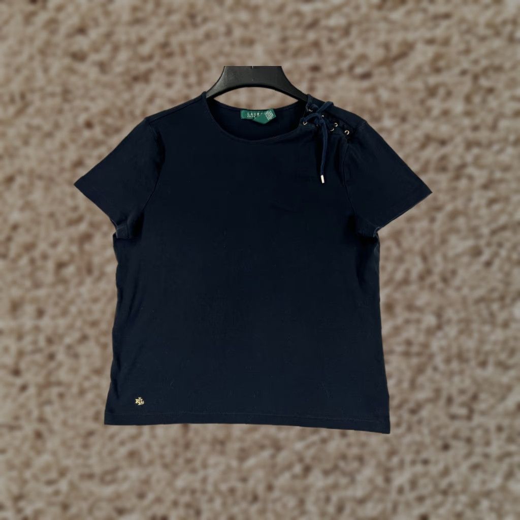 Ralph Lauren VINTAGE LAUREN RALPH LAUREN Shirt Womens Medium Black 100% Cotton Jersey Tie Shoulder Size M / US 6-8 / IT 42-44 - 1 Thumbnail