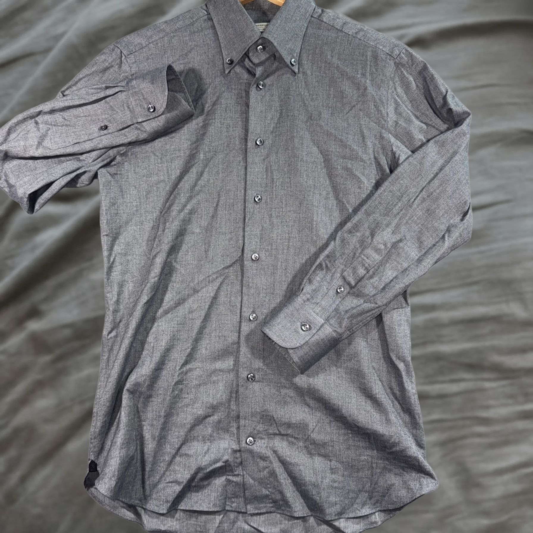 Vintage Borriello Dress Shirt Mens 15.5 39 Gray Solid Button Down Long Sleeve Casual Size US L / EU 52-54 / 3 - 1 Thumbnail