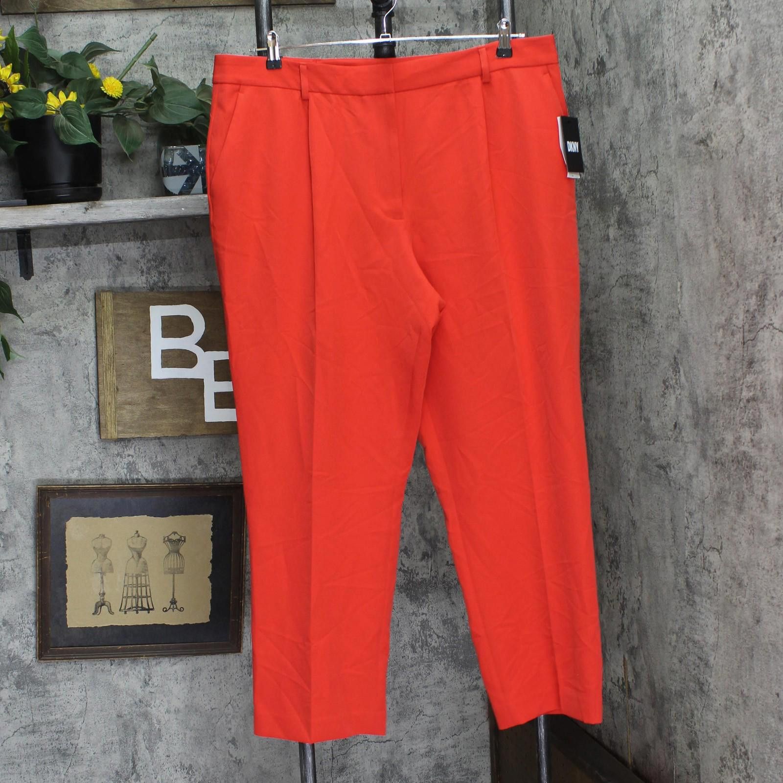 DKNY Nwt Dkny Womens Pleated Ankle Pants Ub4px100 Flame Red 18 Size 40" / US 18 - 1 Thumbnail