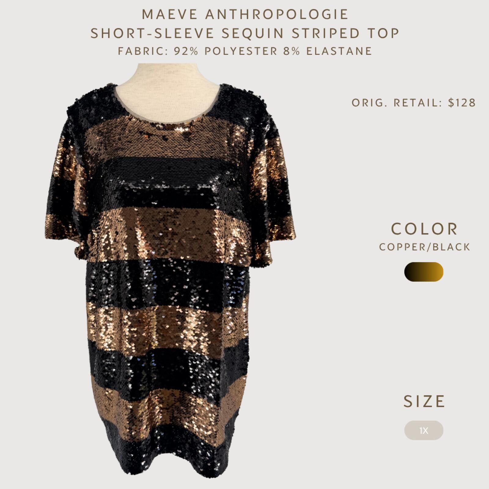 Other Maeve Anthropologie Sequin Top Copper Black 1X Size ONE SIZE - 2 Thumbnail